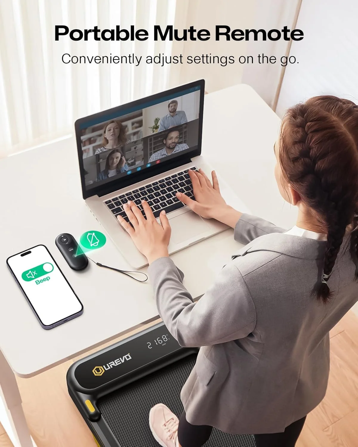 UREVO Spacewalk E1L Smart Walking Pad, Compact Under Desk Treadmill with Double Shock Absorption, Quiet Operation, Workout APP with Track Insights and MIIT Mode, Remote or APP Control for Home Office