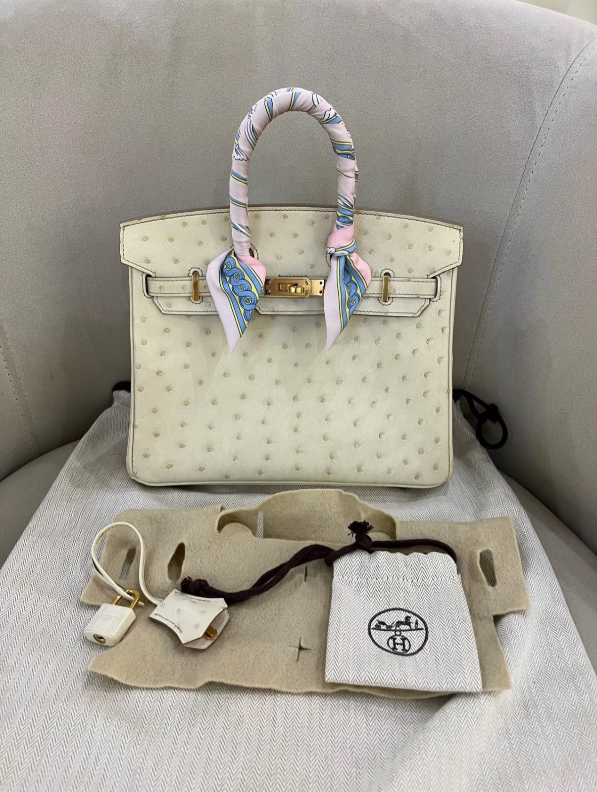 Hermès Birkin 25-30 Cream Ostrich Leather
