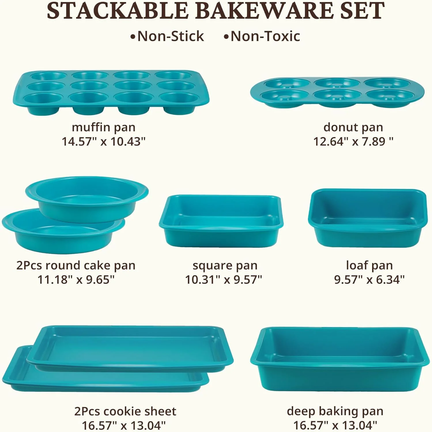 Stackable Bakeware Set, 9-Piece Baking Pans Set with Non-Stick Coating and Innovative Handles, Includes Exclusive Donut Pan a?? Ideal for Home and Professional Baking (Blue)