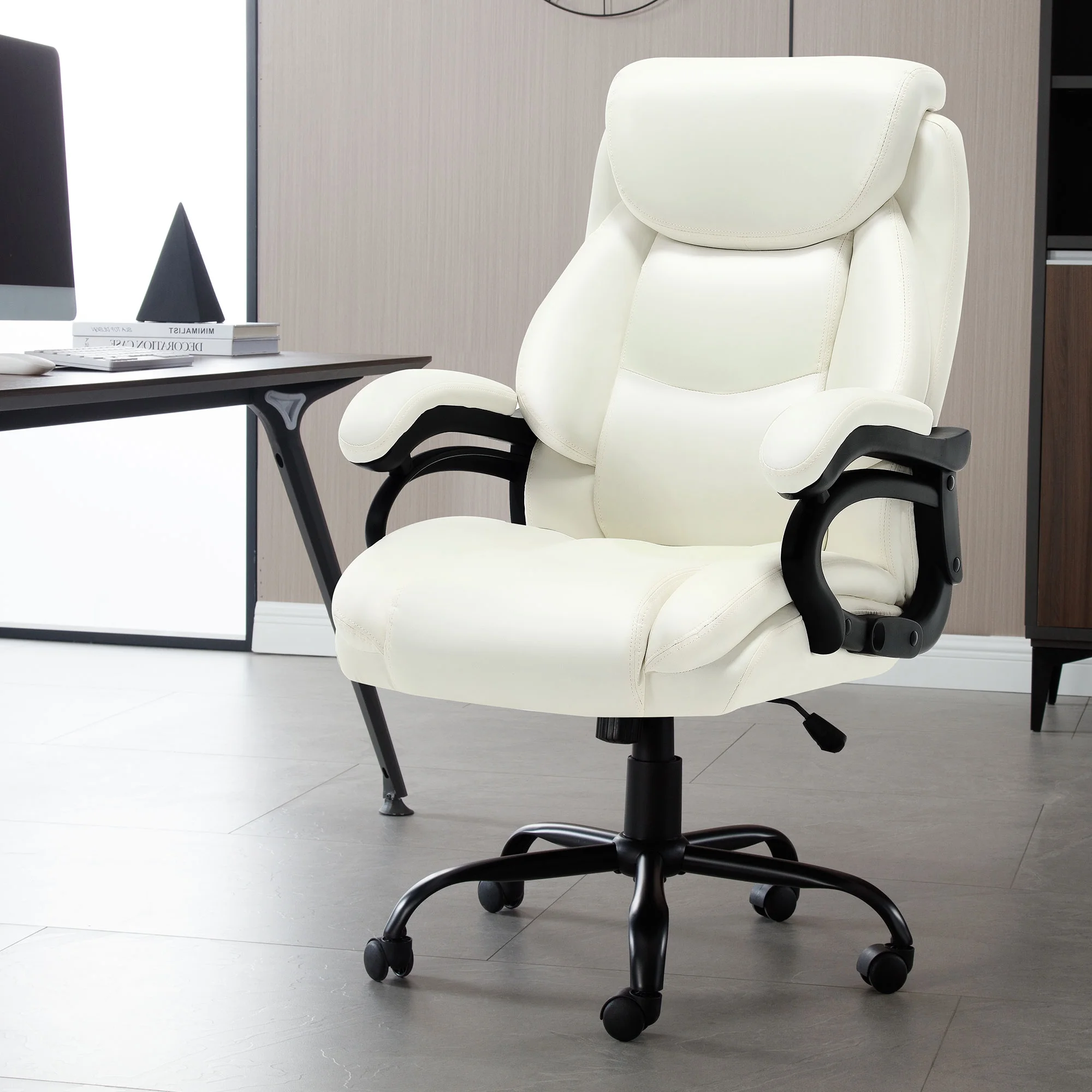 JONPONY Big and Tall Office Chair 500LBS Wide Seat Ergonomic Computer Desk Chair High Back Executive Leather Chair Adjustable Task Chair Lumbar Back Support 8 Hours Heavy Duty Design,Black