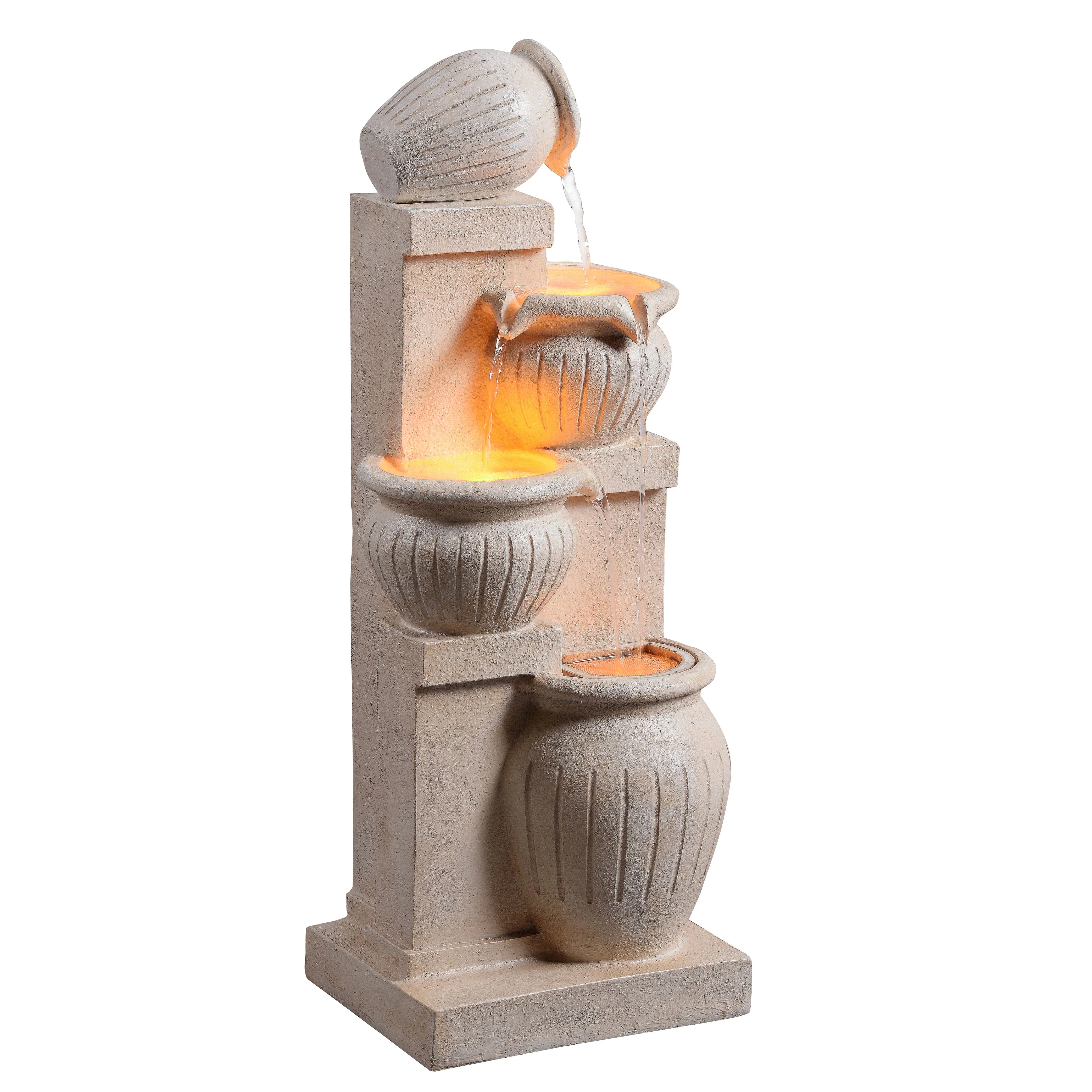 Teamson Home Outdoor Water Fountain with Lights�C 4-Tier Cascading Bowl Design with LED Light & Solar Pump, Solar-Powered Water Fountain Outdoor Garden, Yard, or Patio D��cor, Navy Blue
