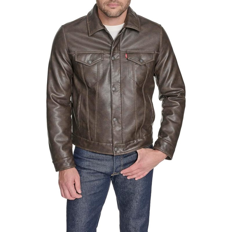 Men's Faux Leather Classic Trucker Jacket