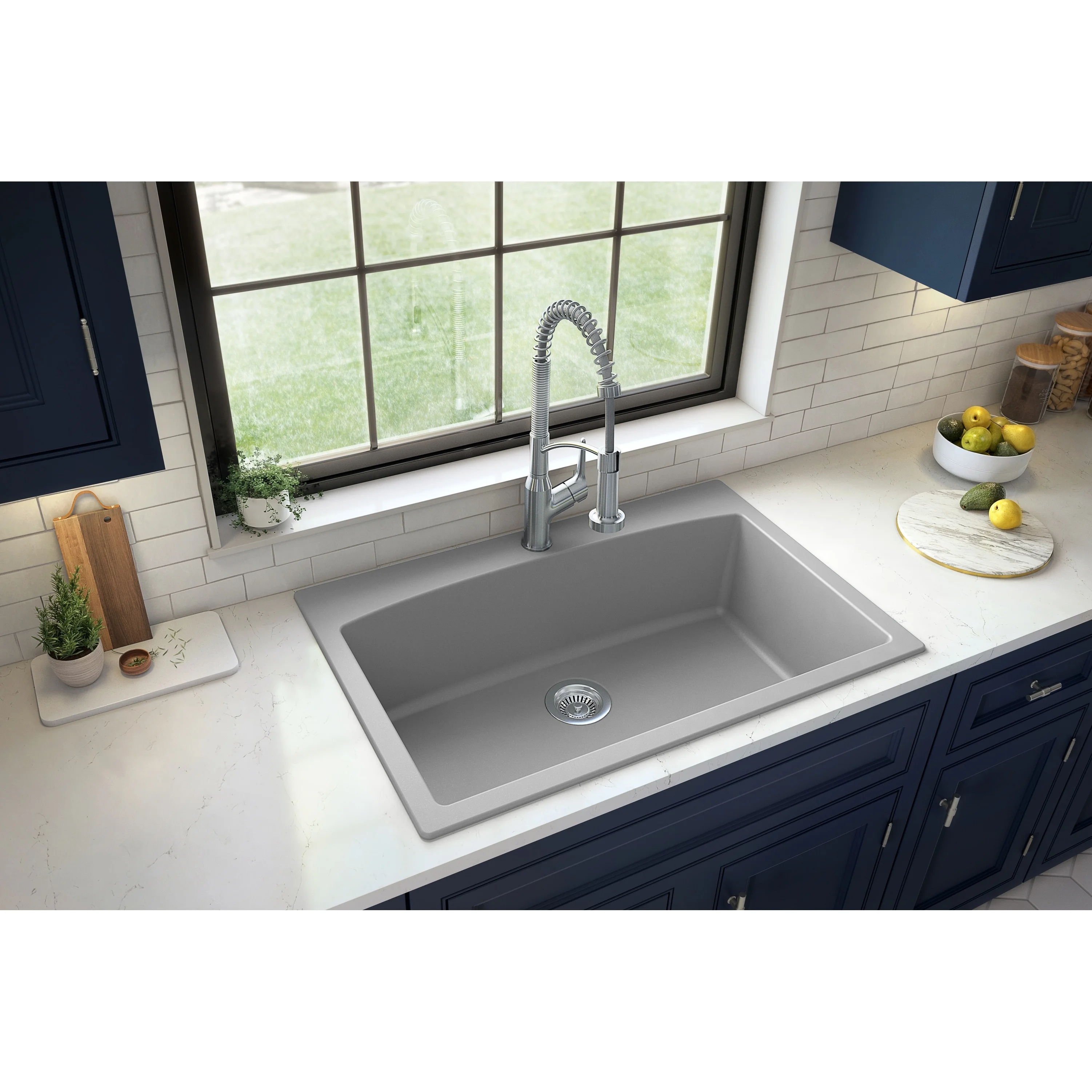 Karran  Drop-In Quartz Single Bowl Kitchen Sink Concrete