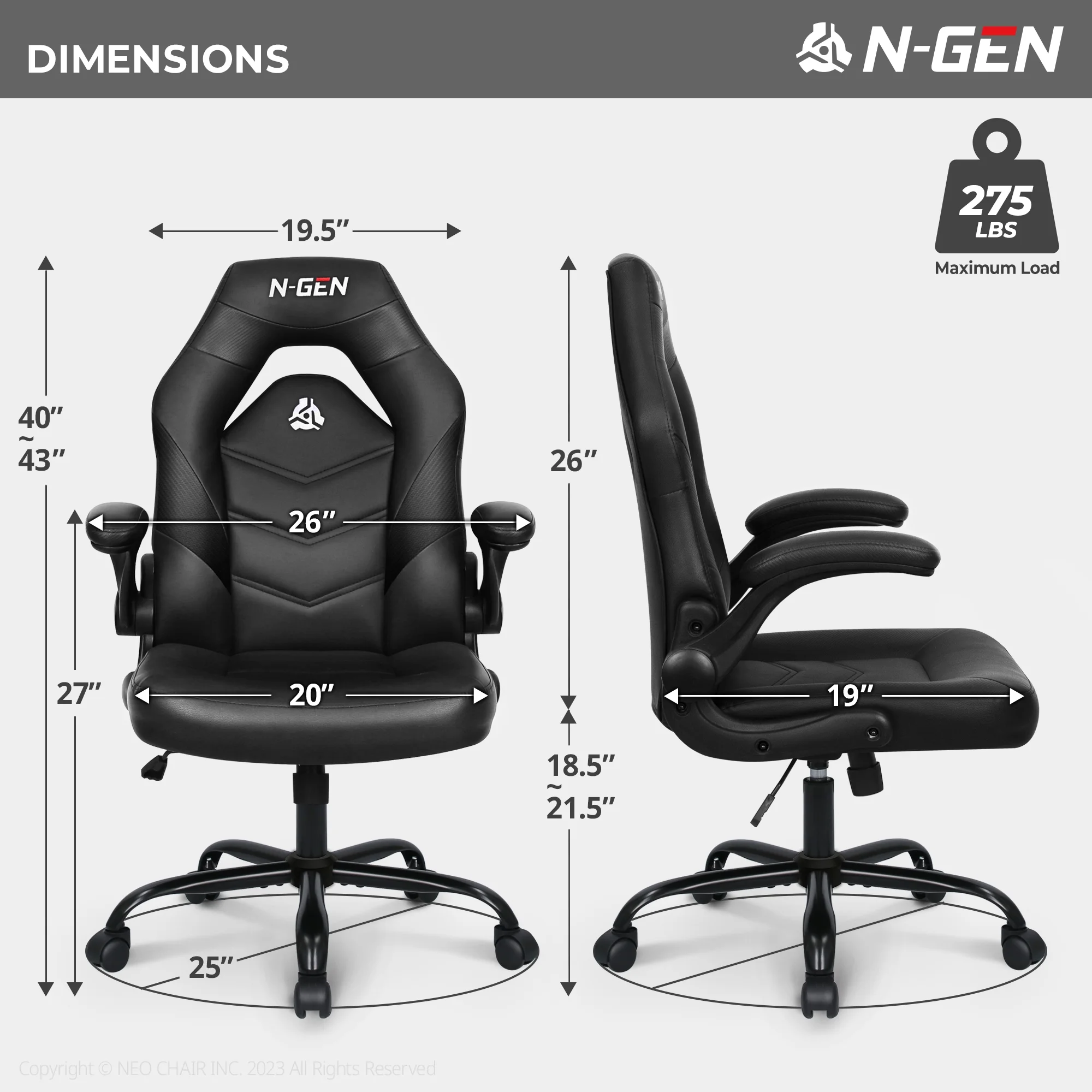 N-GEN Red Gaming Chair, Flip-up Armrest Computer Chair Ergonomic Office Chair PU Leather Desk Chair Executive Adjustable Swivel Task Chair
