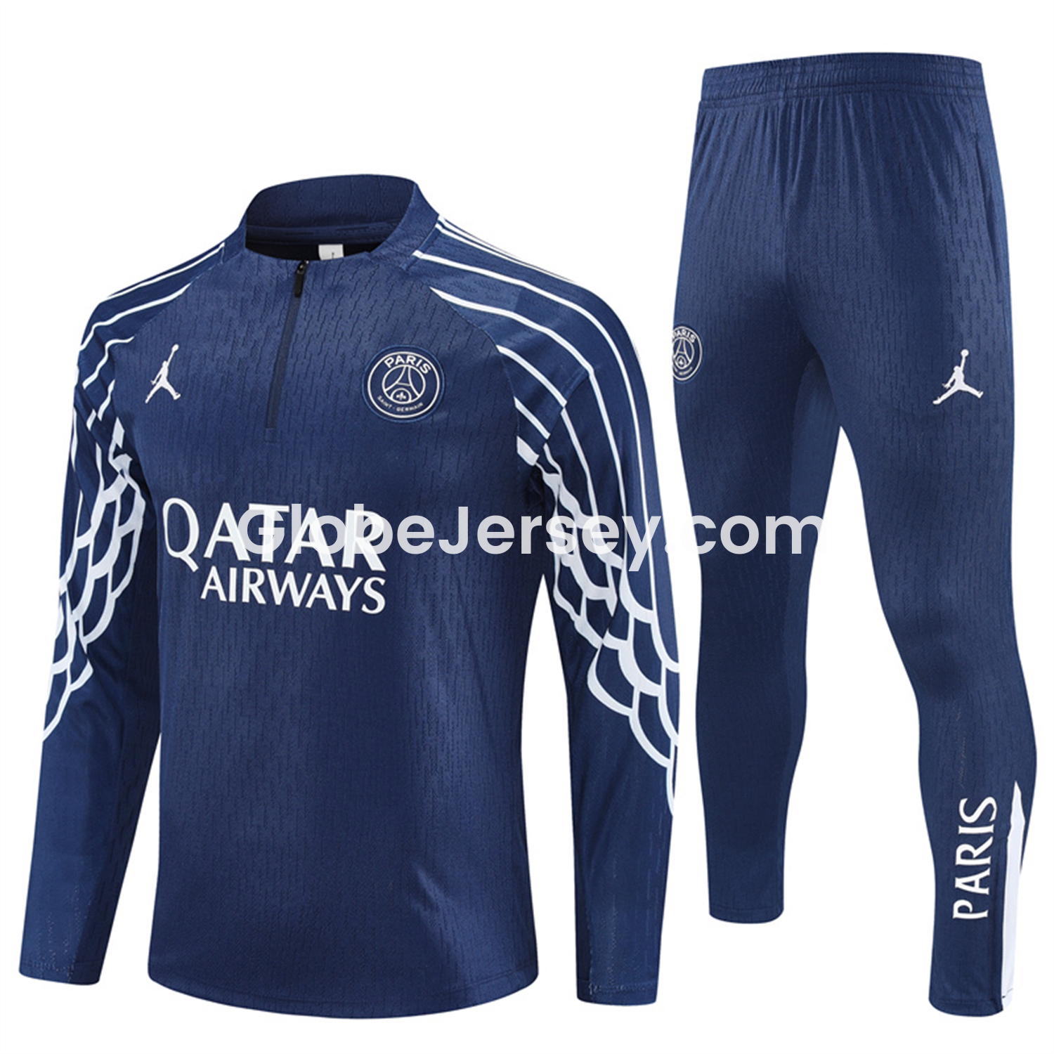 Paris Saint-Germain PSG 25-26 Long Sleeve Training Set - JD White Wing Royal Blue Top and Pants