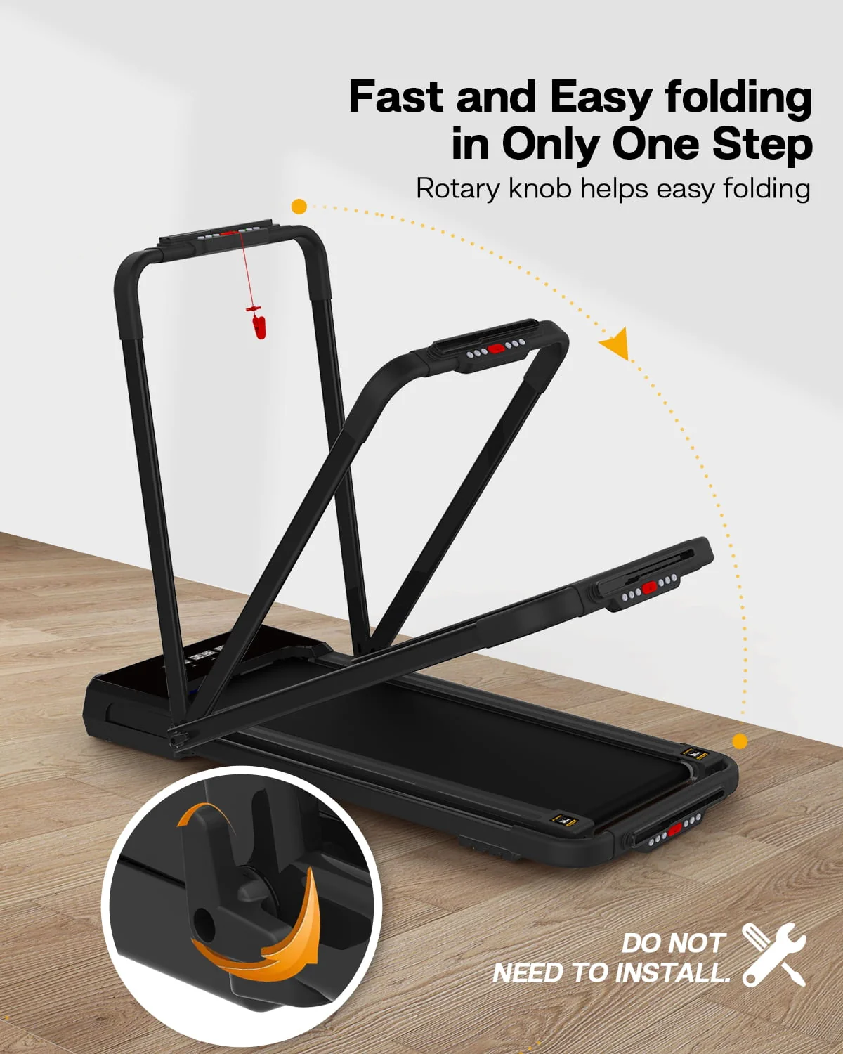 FYC 3.5HP Under Desk Treadmill - 300LBS Weight Capacity, 2-in-1 Foldable Design, Remote Control & LED Display - Compact Electric Walking and Running Machine for Walking, Running, Jogging (Black)