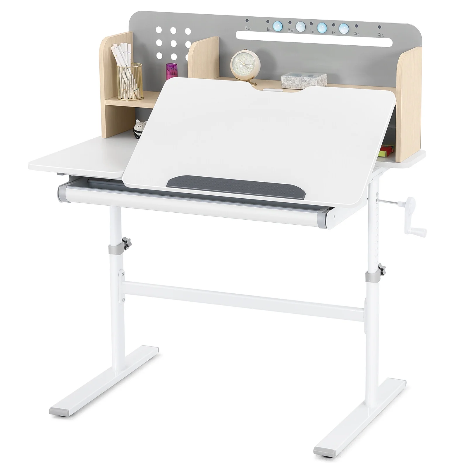 Adjustable Height Ergonomic Kids Study Desk & Chair Set Children Students Drafting Table Home School with Shelf,Drawer(Gray)