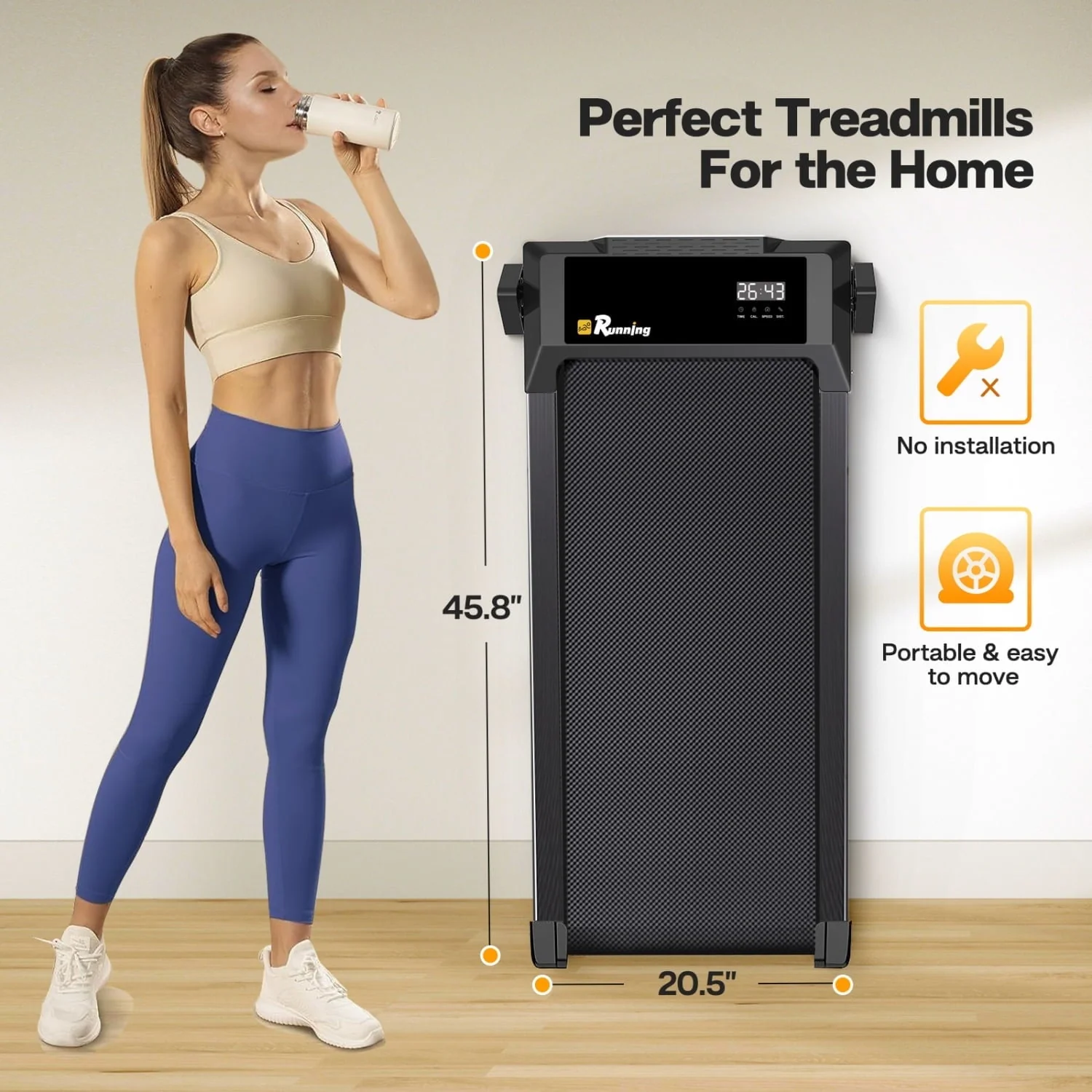 Clearance! 2.5HP Under Desk Electric Treadmill, MINI Waking Jogging Machine Installation-Free, Remote Control Portable Walking Machine with Bluetooth APP for Home, Office & Gym