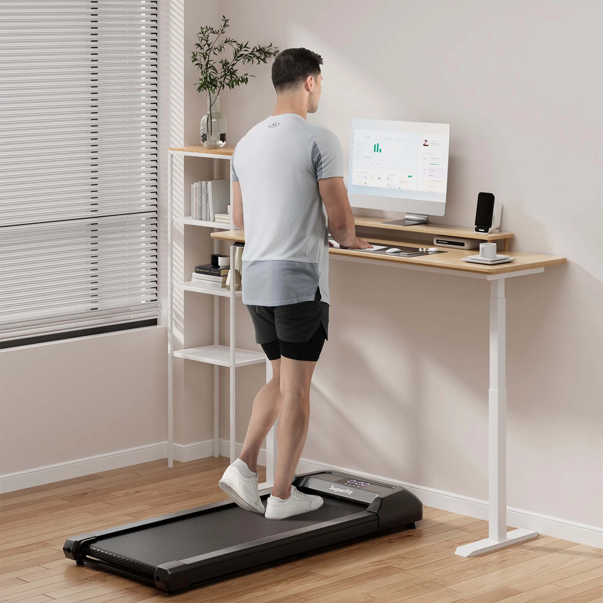 SuperFit 0.6-3.8MPH Walking Pad Under Desk Treadmill with Remote Control and LED Display Black