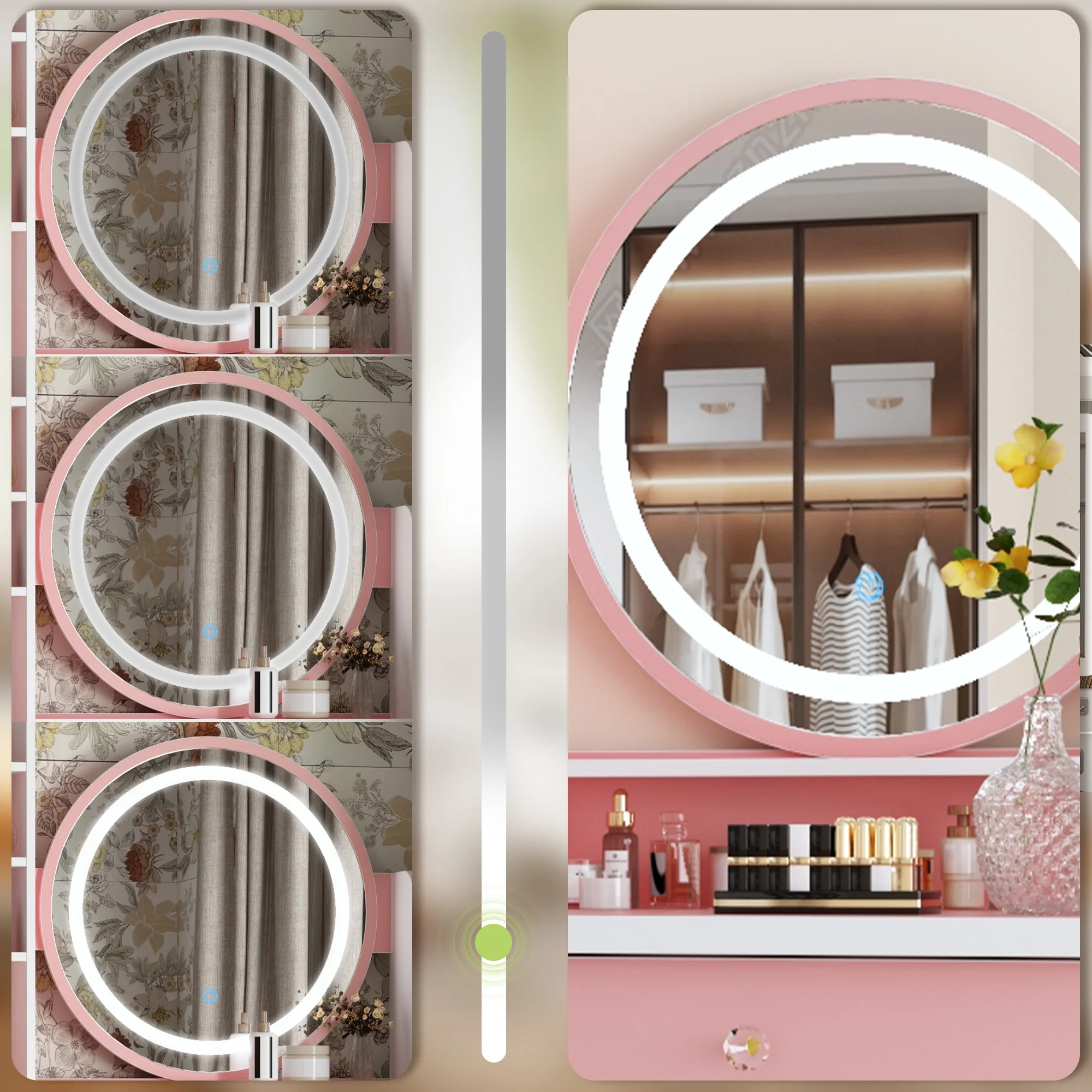 KULAGAGA Vanity Table Set with Light Mirror, Makeup Table with 3 Storage Shelves & 5 Drawers, Dressing Vanity Tables with , Dresser Desk for Girls, Women, White
