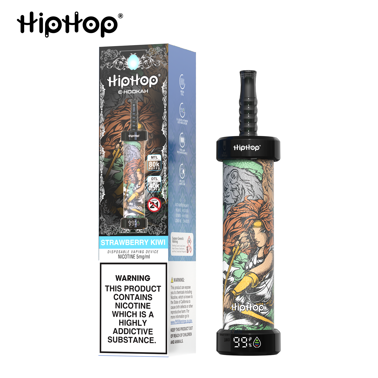 E-papieros HipHop E-Hookah 80K | Elektroniczna Szisza DTL/MTL | Ekran LED