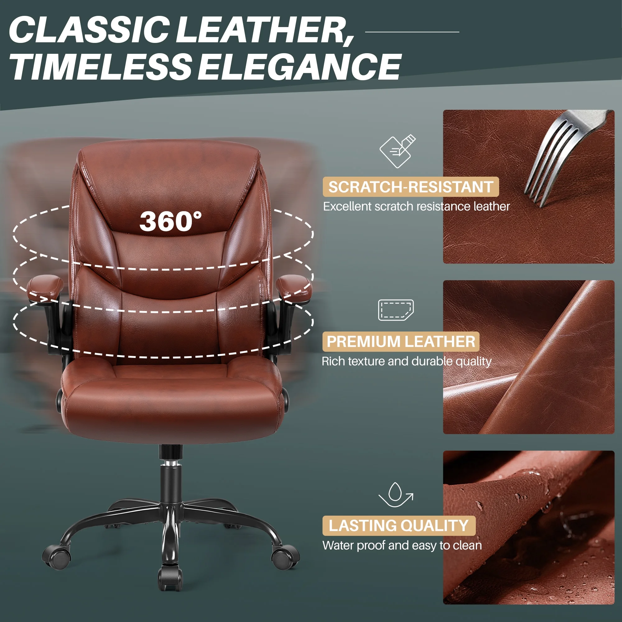 COOLHUT Leather Office Chair, Big and Tall Office Chair 400LBS Wide Seat Ergonomic Computer Desk Chair High Back Executive Leather Chair Adjustable Task Chair Lumbar Back with 8-Year Warranty, Black