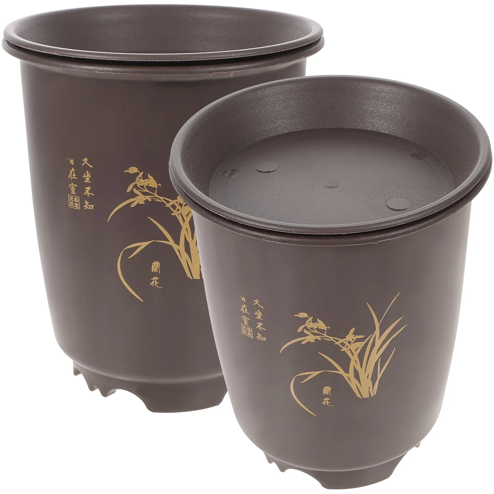 2 Sets Orchid Pot Plastic Imitation Porcelain Flowerpot Planter with Trays