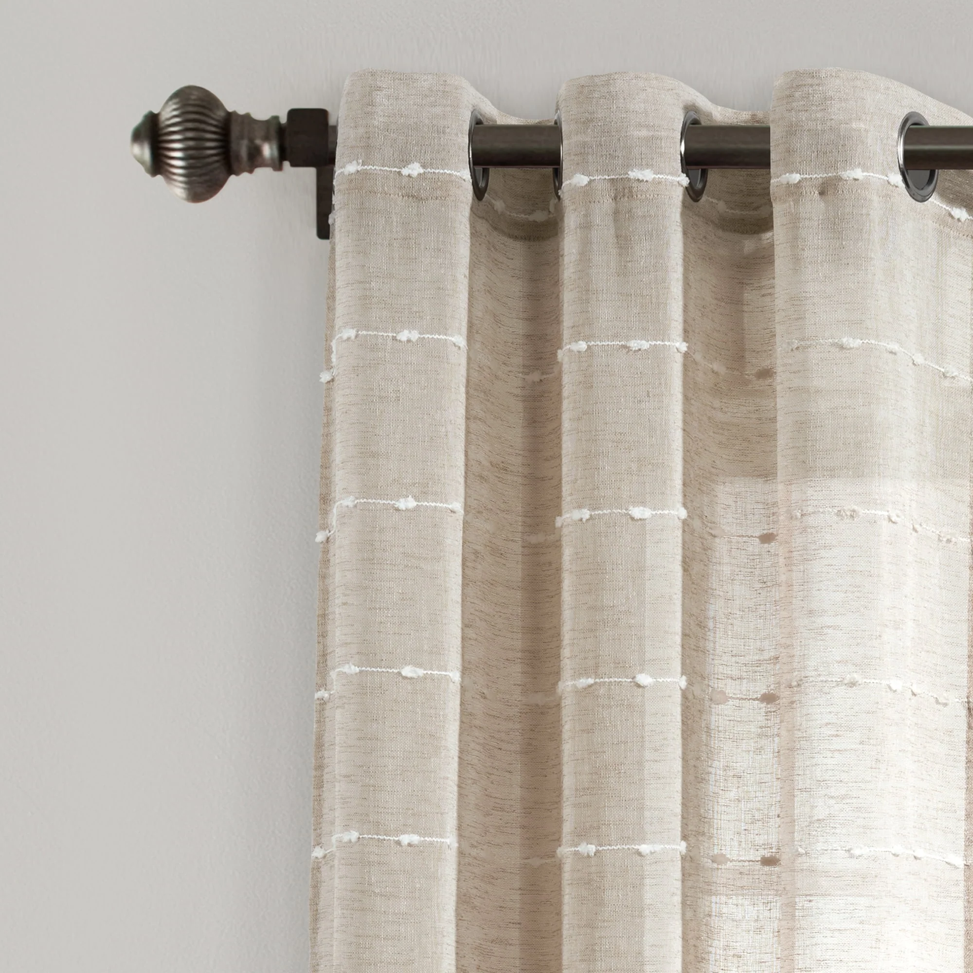 Lush Decor Farmhouse Textured Grommet Sheer Window Curtain Panels Neutral 38X63 Set