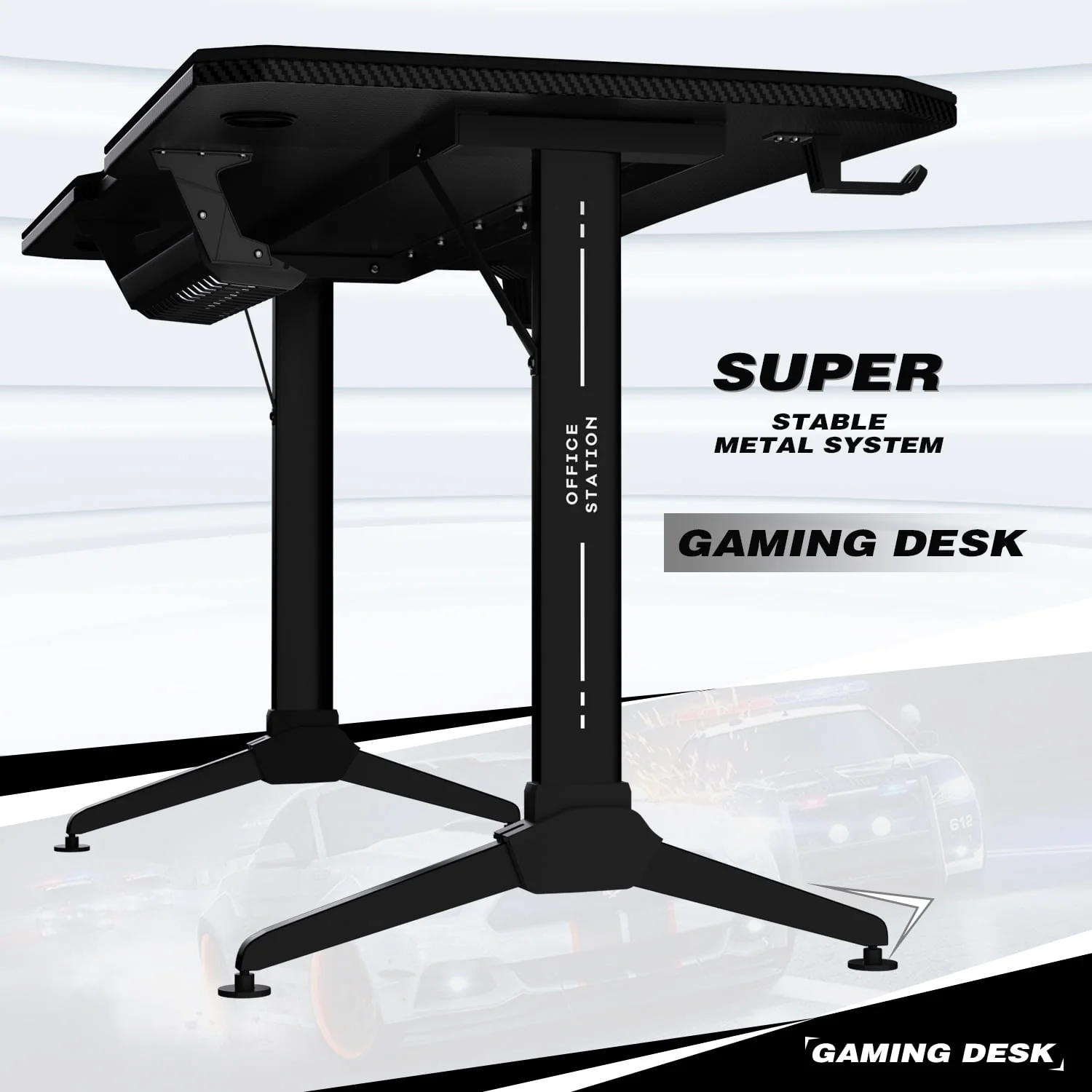 Homall 55 Inch Gaming Desk Y-Shaped PC Computer Gaming Office Desk with Mouse Pad Home Office Study Carbon Fiber Surface Gamer Workstation With Cup Holder and Headphone Hook, Black