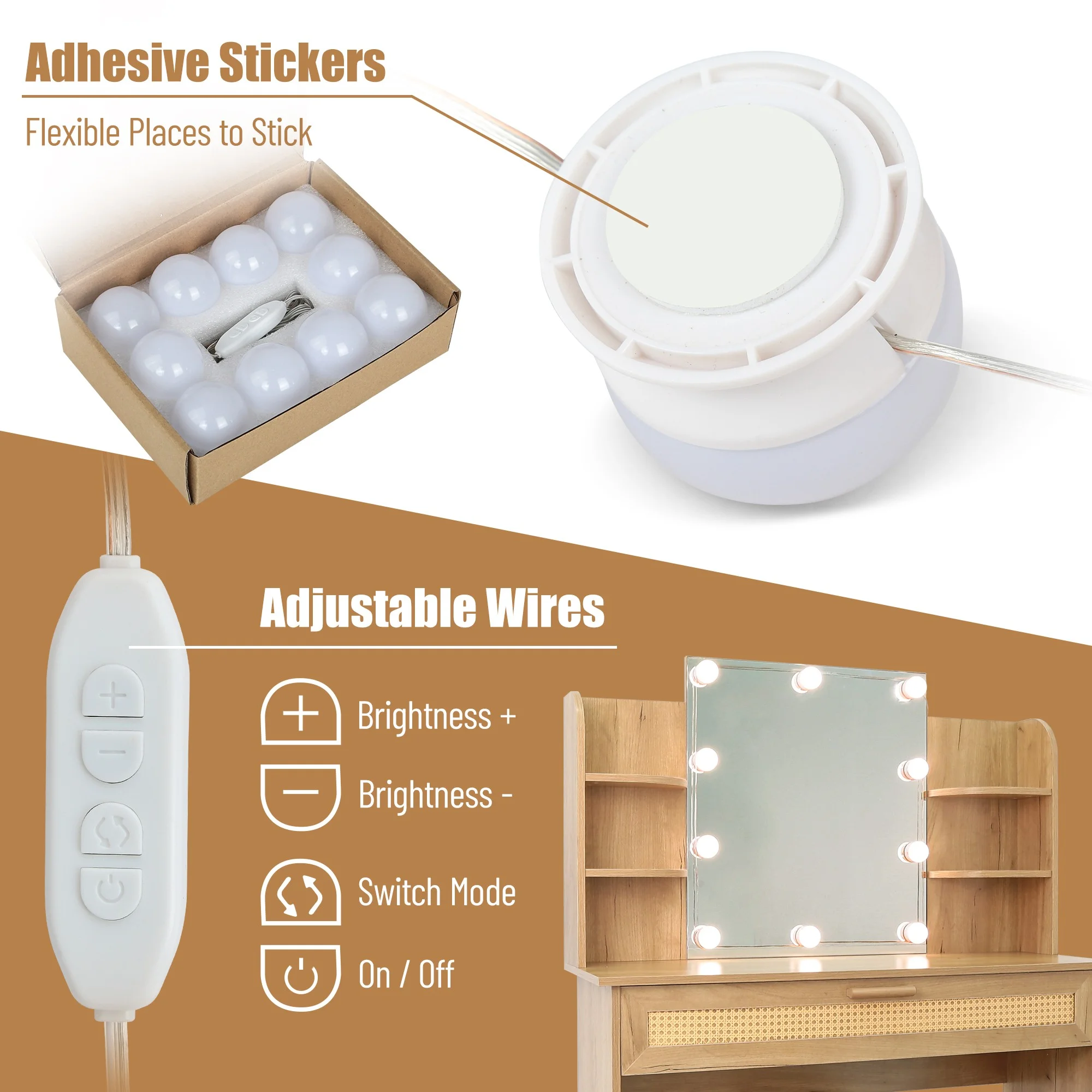 Resenkos Vanity Desk Set with Mirror and Lights for Makeup, 5 Drawers Storage Dresser for Bedroom, White