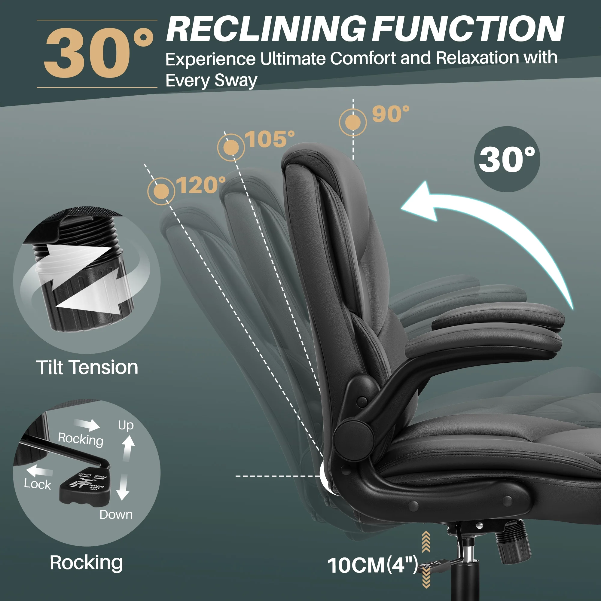 COOLHUT Leather Office Chair, Big and Tall Office Chair 400LBS Wide Seat Ergonomic Computer Desk Chair High Back Executive Leather Chair Adjustable Task Chair Lumbar Back with 8-Year Warranty, Black