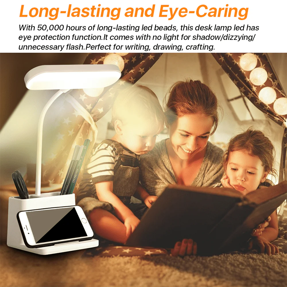 SUPTREE Led Desk Lamp with Pen and Phone Hold for an Office in Home - 3 Modes Dimable LED Table Lamp with USB Port