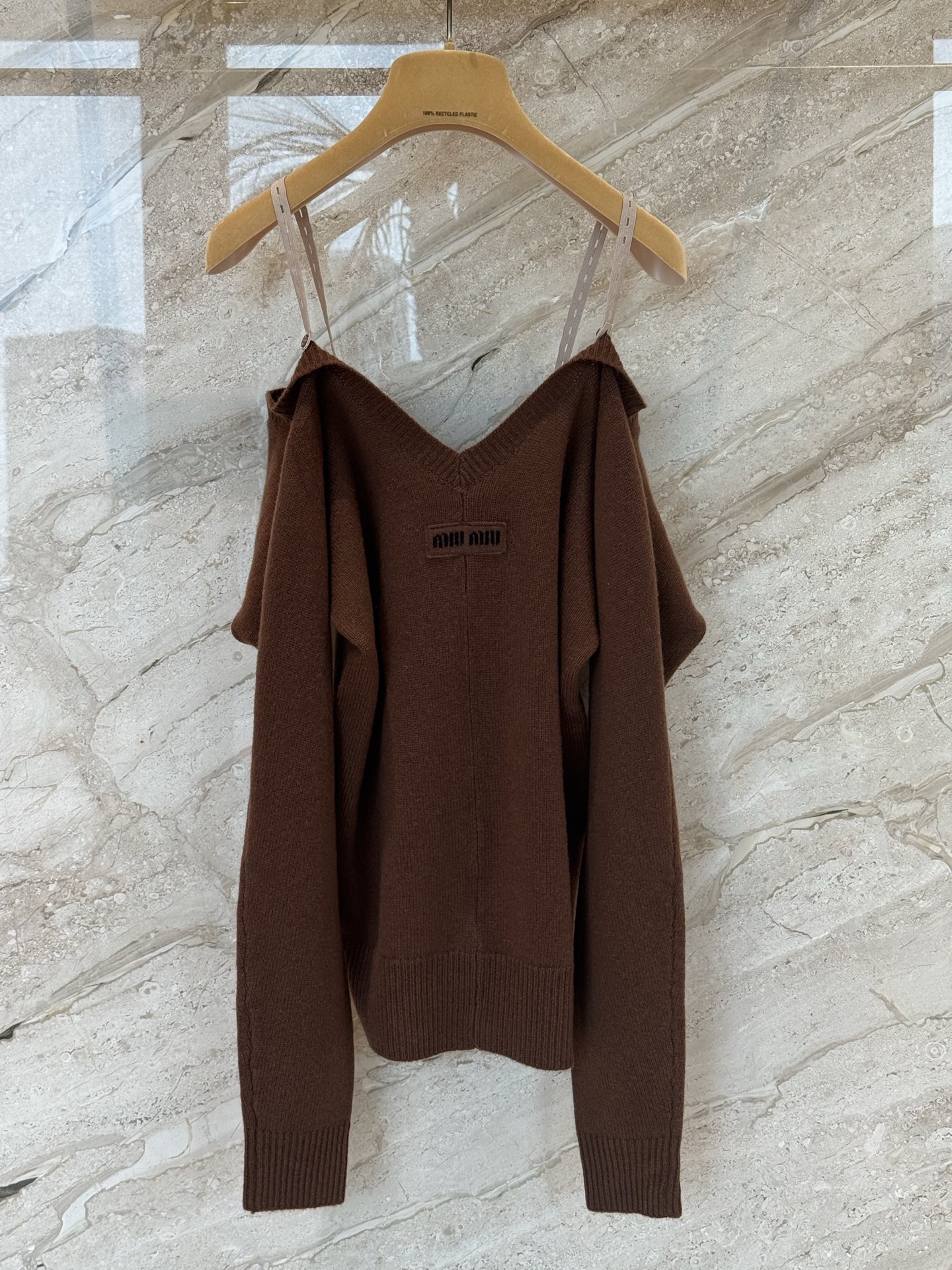 Wool blend off-shoulder knit cardigan with front button design