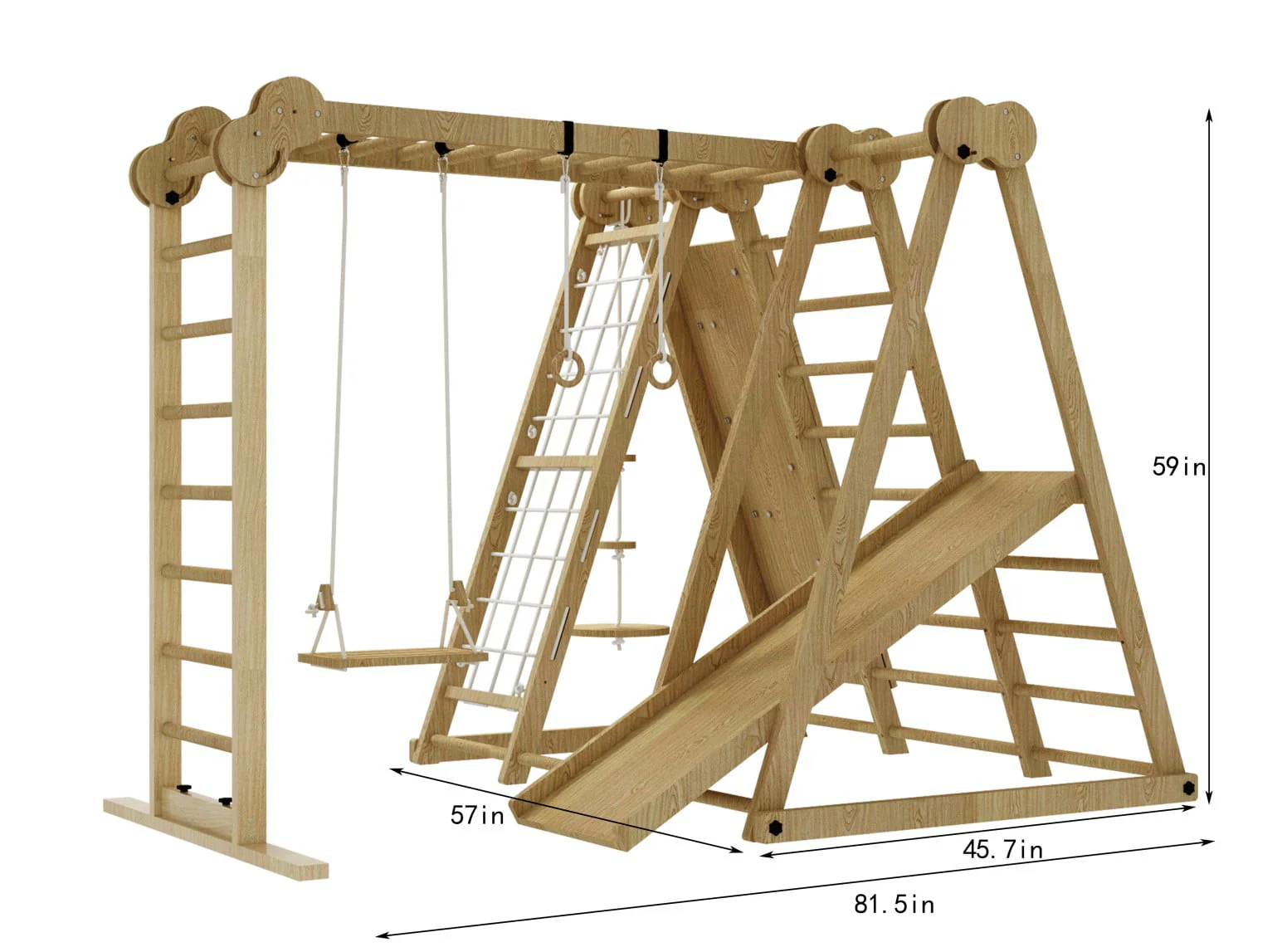 Avenlur Chestnut - The Ultimate Indoor 7-in-1 Playset and Foldable Jungle Gym for Kids Aged 2-8 with Slide, Rock Climb Wall, Climbing Ladder, Rope Net, Monkey Bars, Swing, and Ninja Ring - USA Company