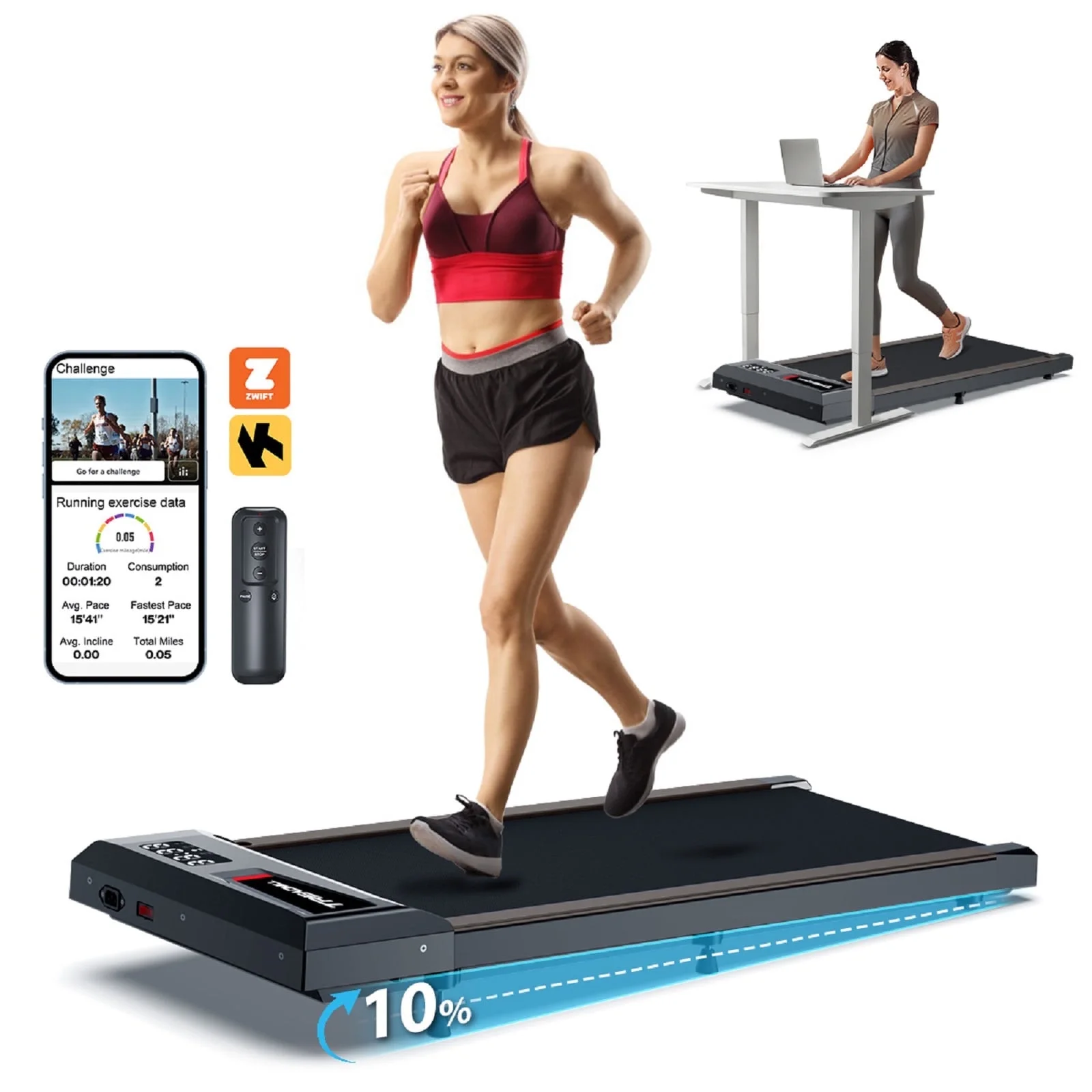 Walking Pad Treadmill,YZRUN Under Desk Treadmill 2.5 HP Portable Treadmills for Home, 265 lbs Capacity (Black Red)