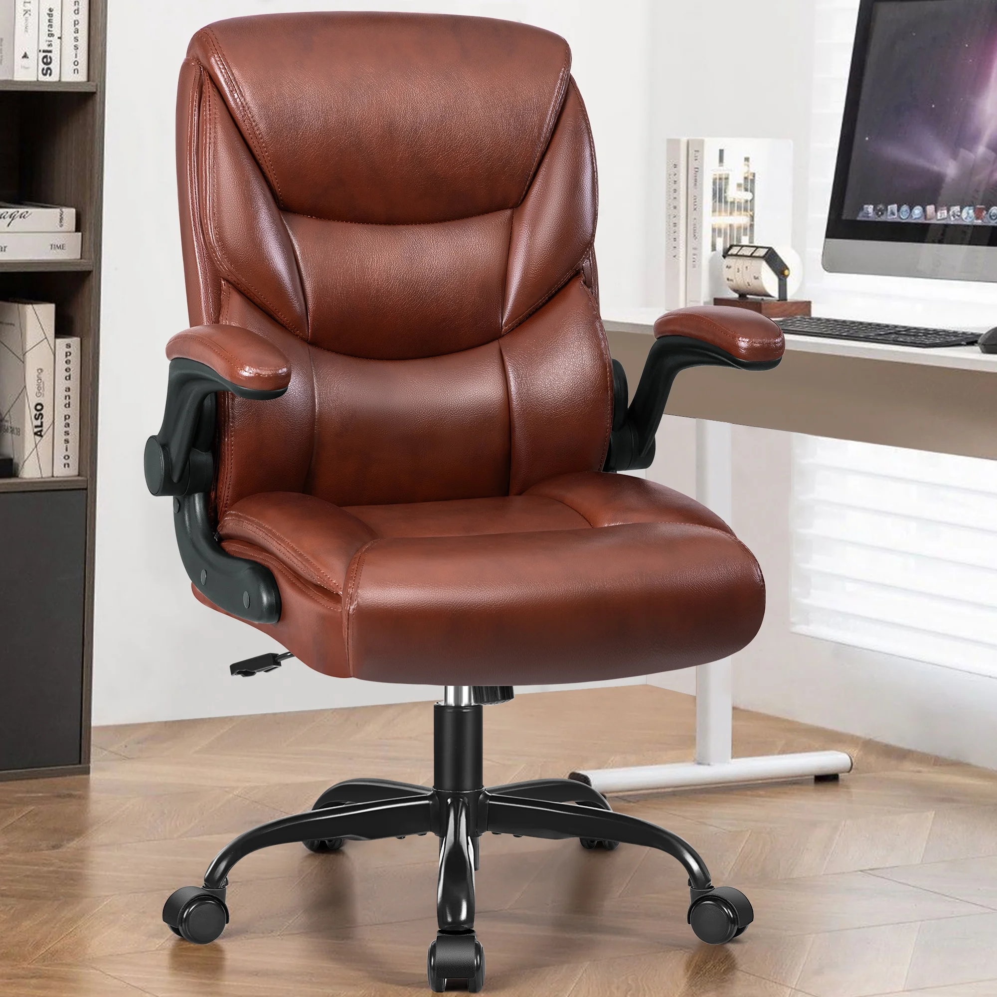 COOLHUT Leather Office Chair, Big and Tall Office Chair 400LBS Wide Seat Ergonomic Computer Desk Chair High Back Executive Leather Chair Adjustable Task Chair Lumbar Back with 8-Year Warranty, Black
