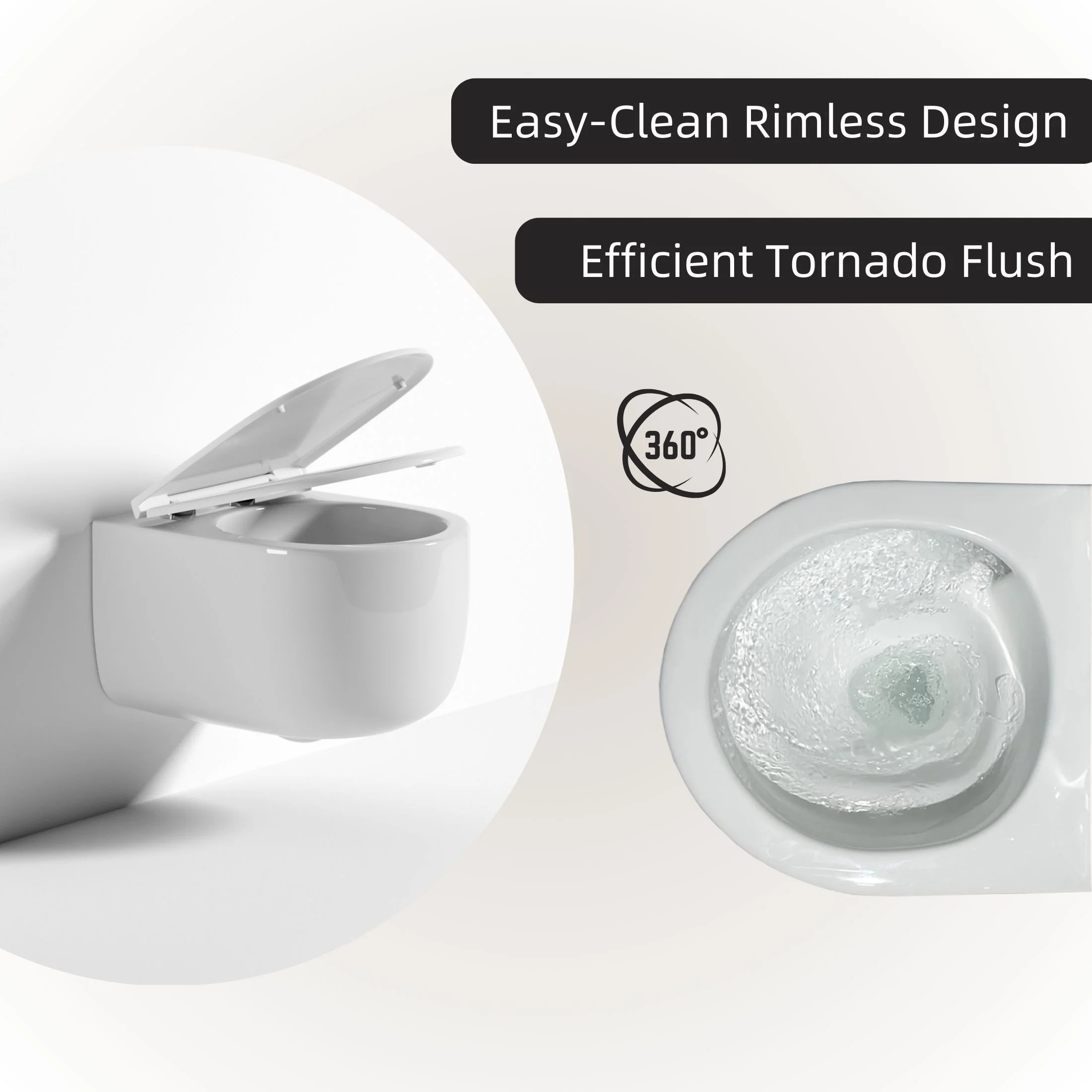 Los Flexi Compact Wall-Mount Toilet Set - Round Bowl, In-Wall Tank, Tornado Flush, Actuator Plate Included