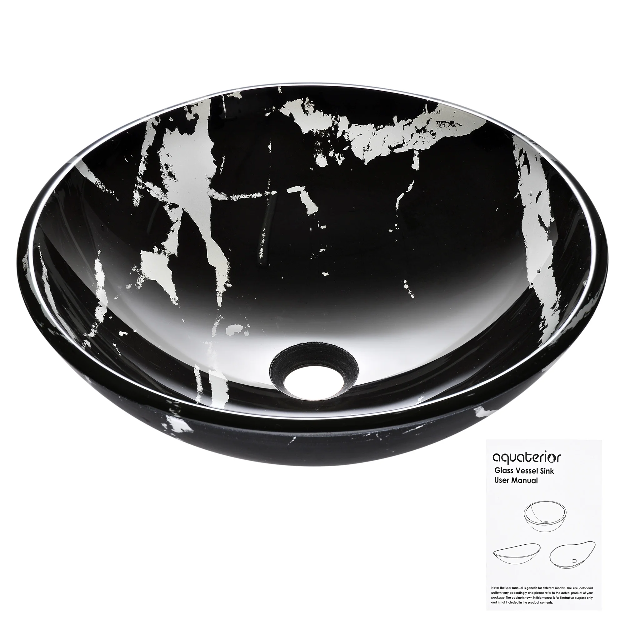 Aquaterior Tempered Glass Round Vessel Sink Artistic Marbling Pattern Above Counter Bathroom Lavatory Vanity Bowl Basin