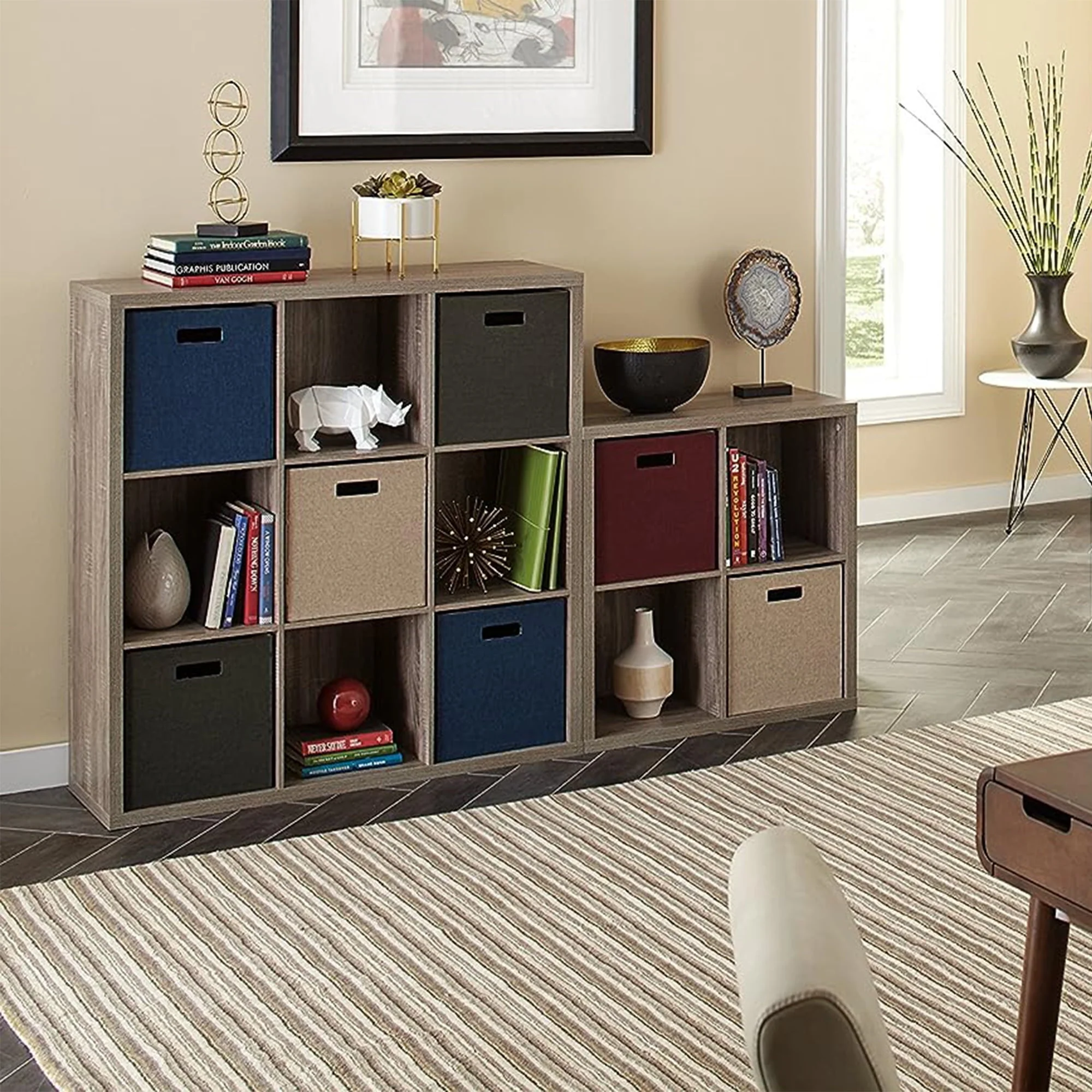 ClosetMaid 9 Cube Storage Shelf Bookshelf Organizer with Back Panel, Gray
