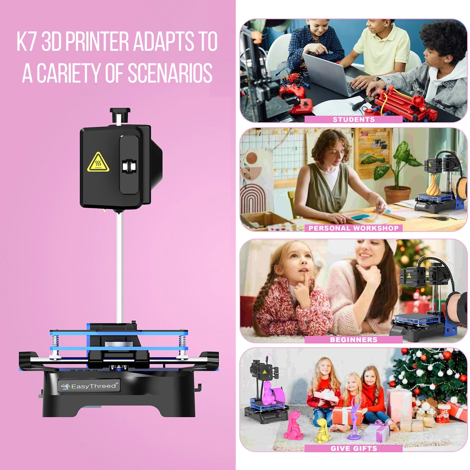 EasyThreed K7 3D Printer High Precision Desktop Mini 3D Printing Machine for Kids Teens Beginners Student, Print Size 100x100x100mm