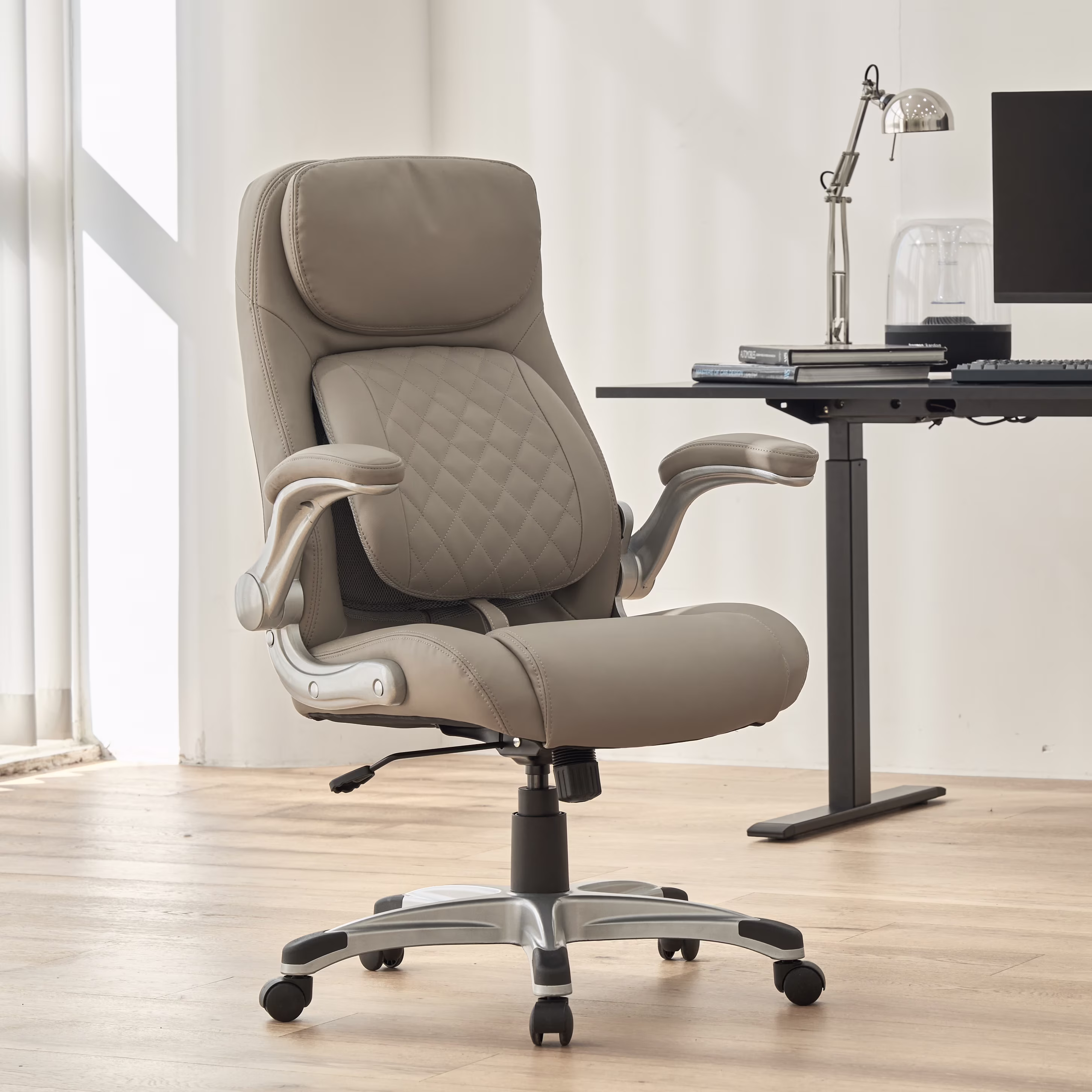Nouhaus Posture Ergonomic PU Leather Office Chair. Click5 Lumbar Support with FlipAdjust Armrests. Modern Executive Chair and Computer Desk Chair
