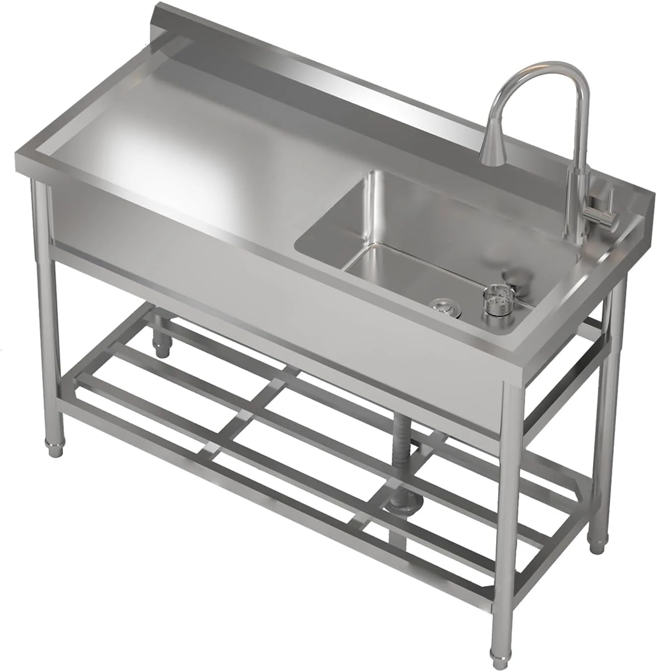 TROPOW 24x20x42 Inch Stainless Steel Utility Sink, Freestanding Single Bowl with Cold and Hot Water Hose and Faucet, Commercial Sink Kitchen Sink for Restaurant Laundry Room Bathroom Garage Garden