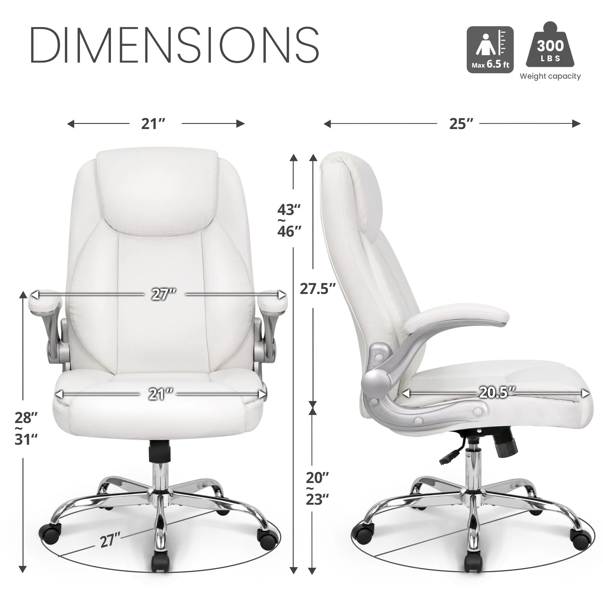 NEO CHAIR Executive Office Chair, Ergonomic High back Cushioned, Wide Leather Seat 8 Hours Heavy Duty Design, Flip Up Armrest Computer Desk Chair, Black