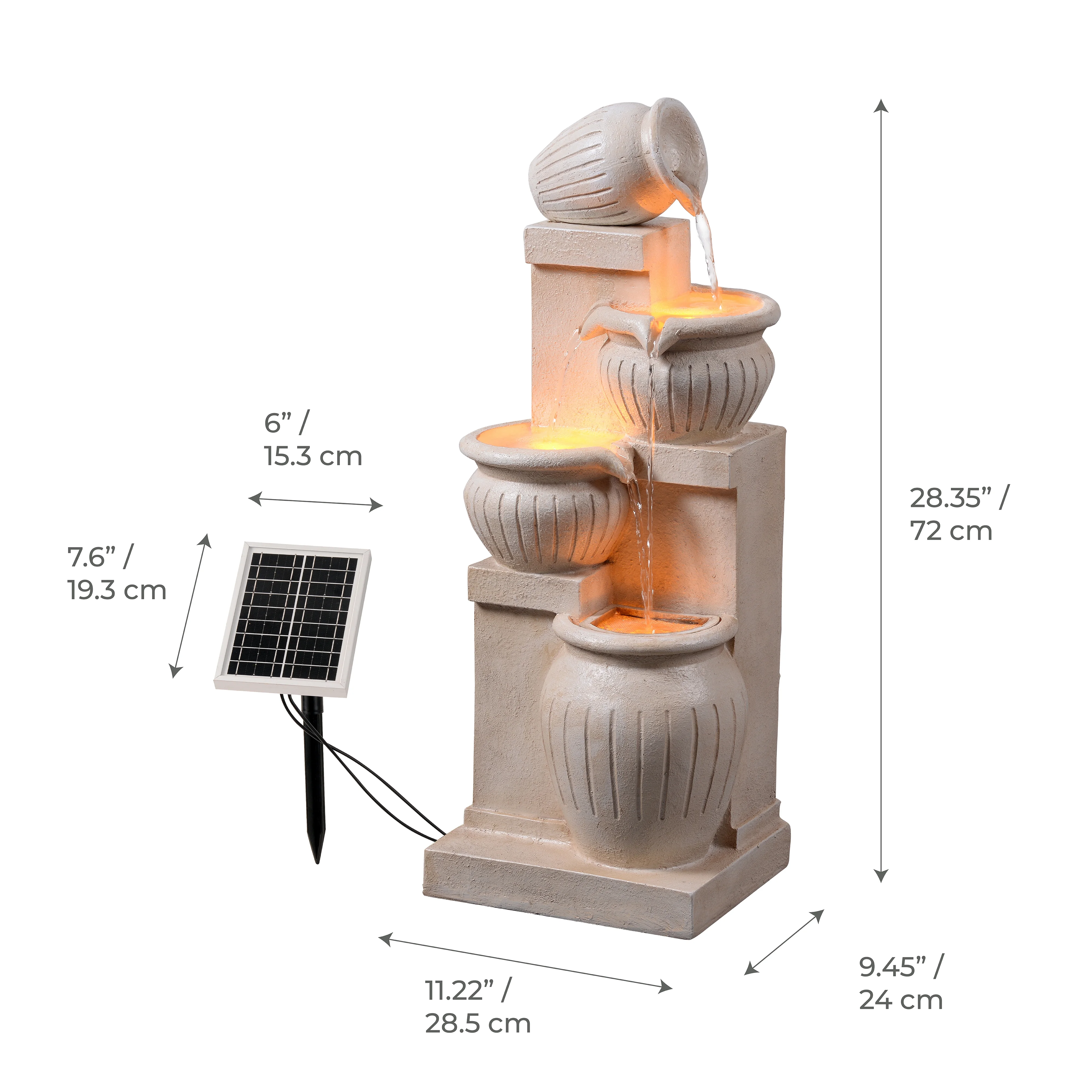 Teamson Home Outdoor Water Fountain with Lights�C 4-Tier Cascading Bowl Design with LED Light & Solar Pump, Solar-Powered Water Fountain Outdoor Garden, Yard, or Patio D��cor, Navy Blue