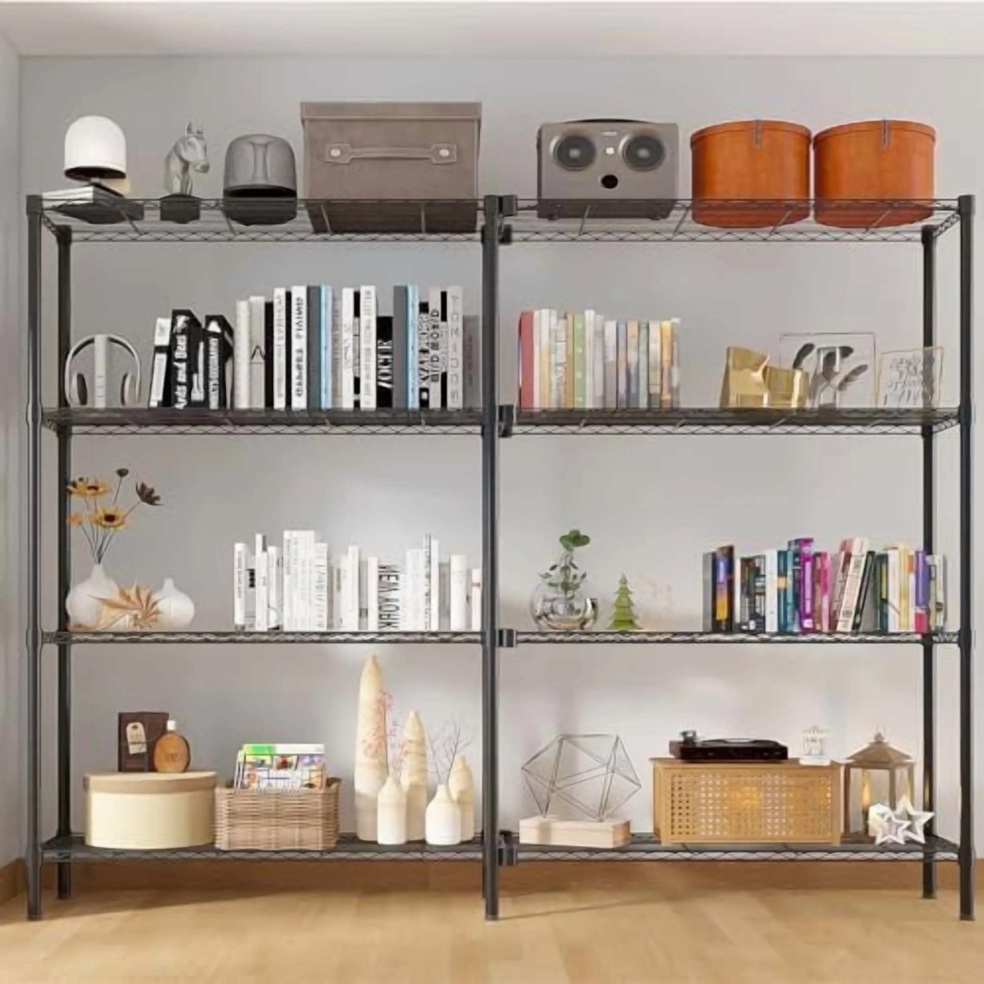 Tier Storage Shelves Standing Shelf Units NSF Wire Garage Organizer Heavy Duty Garage Shelving Unit L Shaped Clothes Rack for Corner Laundry Bathroom Kitchen Pantry Closet (Black, 4 Tire)