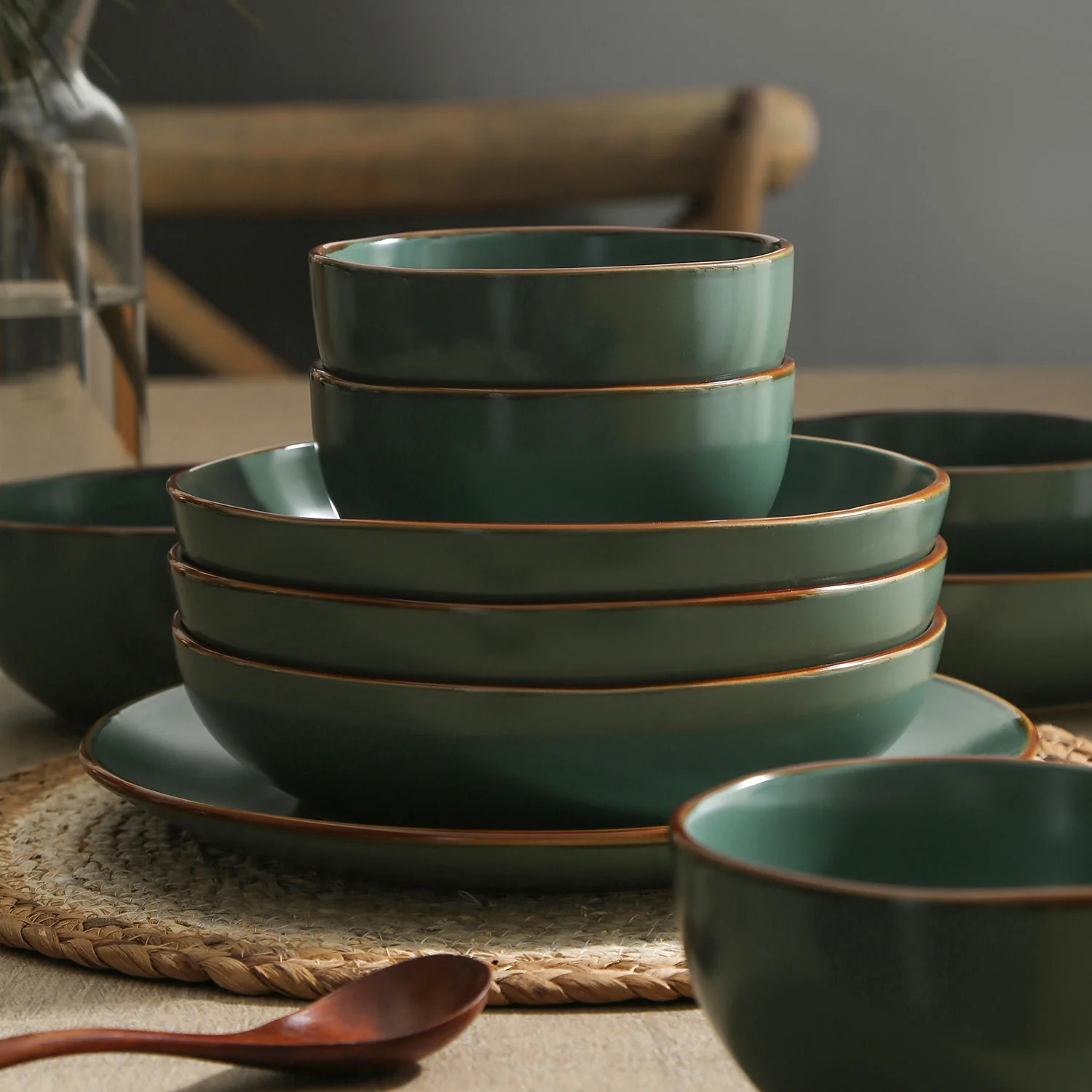 Stone + Lain Brasa Stoneware Collection Dinnerware Set, 32-Piece Service for 8, Blue