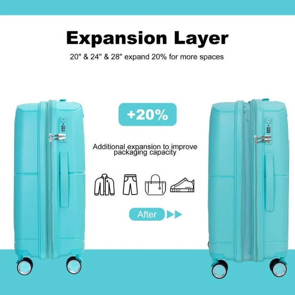 3 Piece Luggage Set Expandable Suitcases Set with Spinner Wheels & TSA Locks, Black