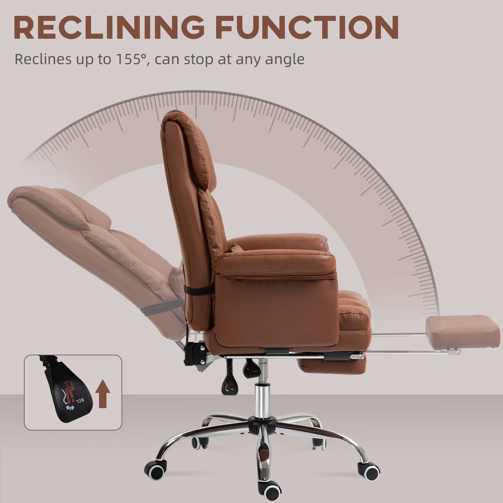 HOMCOM Executive Office Chair with Footrest and Lumbar Support, PU Leather Office Desk Chair, Ergonomic, Reclining and Swivel Chair, Black