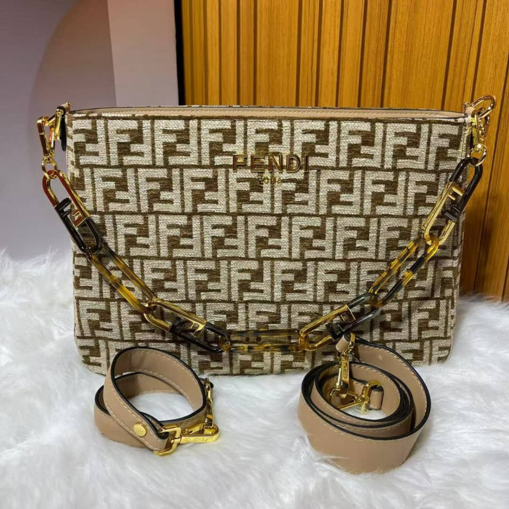 Fendi Olock Zip Dove Brown Tapestry Fabric Bag 8Br805Alfvf1Iqu
