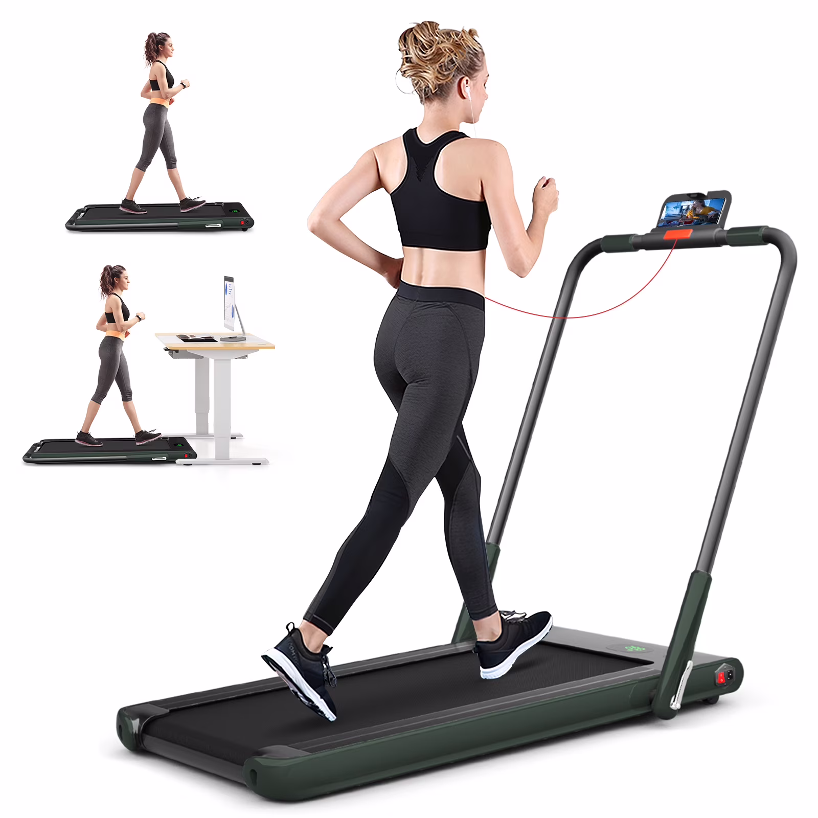 SuperFit Up To 7.5MPH 2.25HP 2-in-1 Folding Under Desk Treadmill W/Speaker Controller APP, Single Display Screen Silver