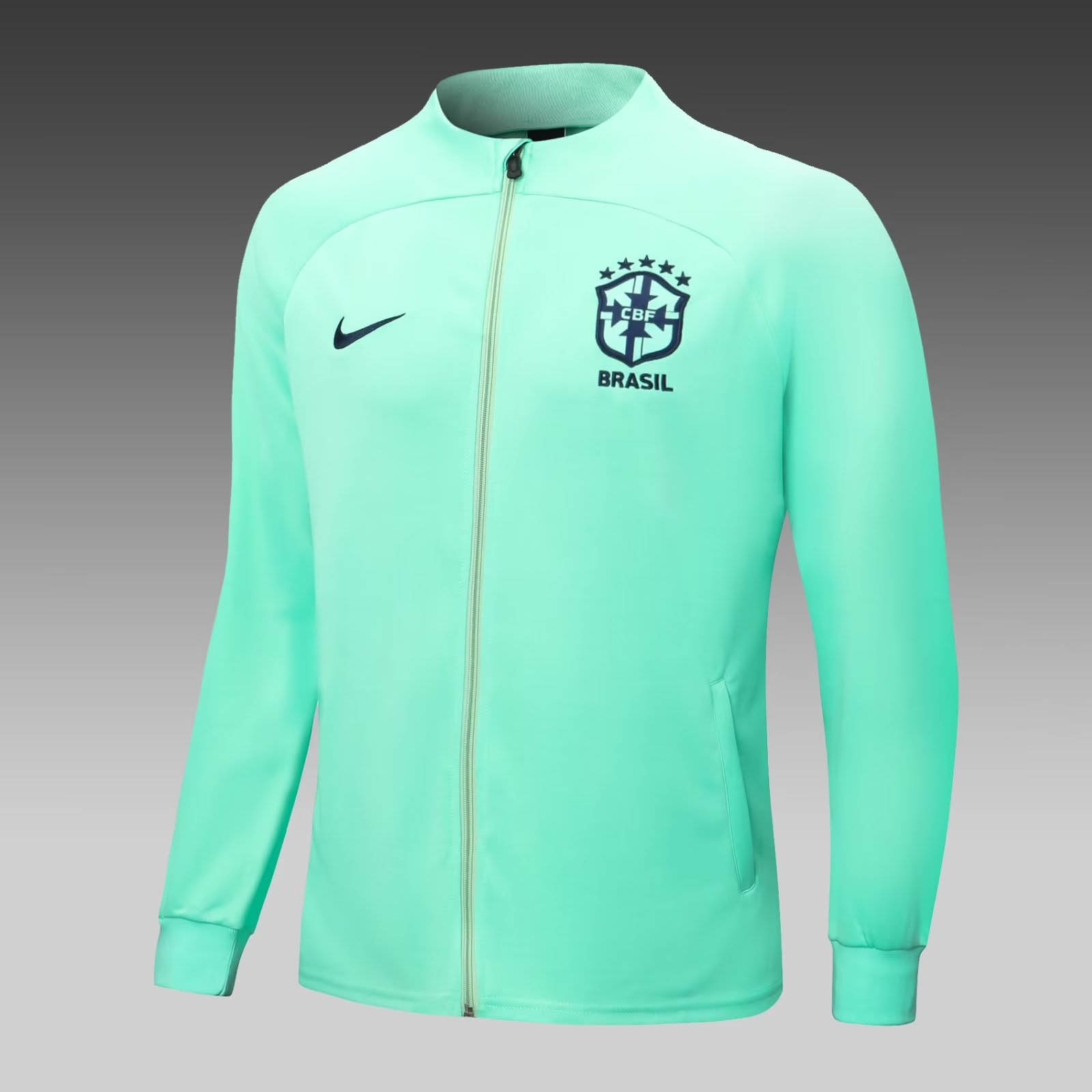 2022/2023 Brazil Long Zipped Jacket Green Soccer Jersey Set