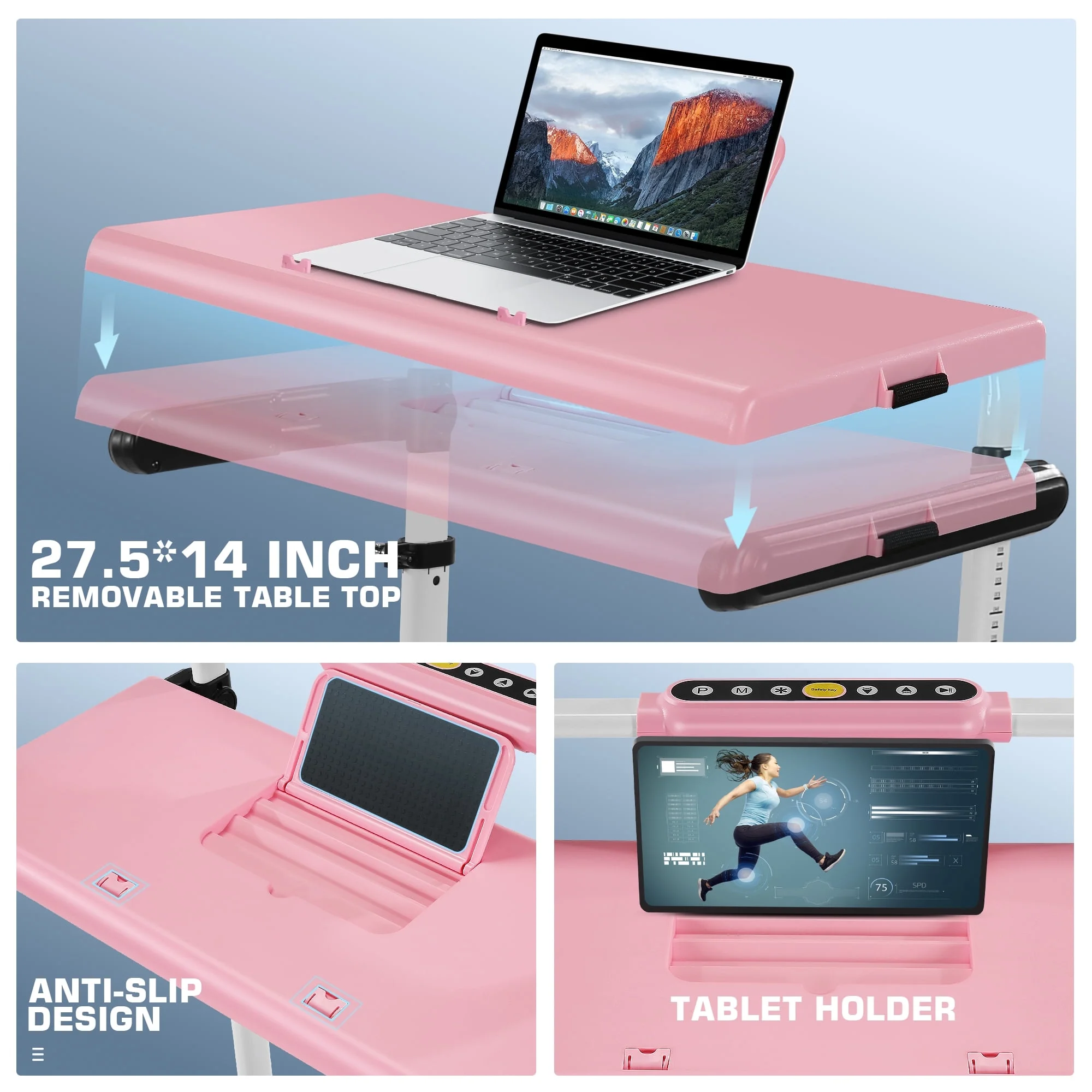 Simpfree 3 in 1 Under Desk Treadmill with Removable Desk, Walking Pad with Height Adjustable Armrests, LED Touch Screen, Remote Control, 0.5-7.5 mph