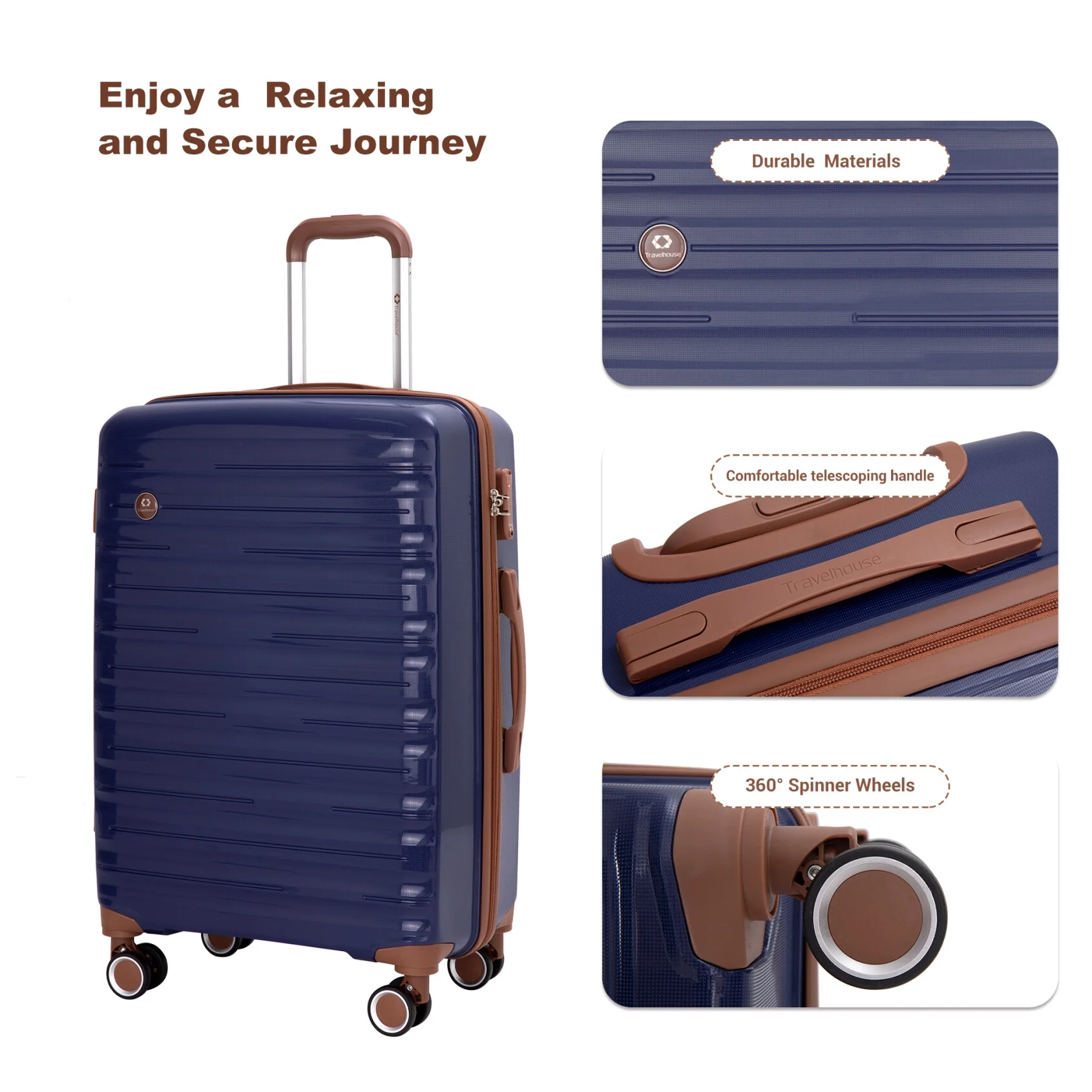 5-Piece Polyester Luggage Set with TSA Lock, Expandable Carry-On Suitcase and 360?�� Spinner Wheels in Blue, Complete Travel System for Versatile Packing