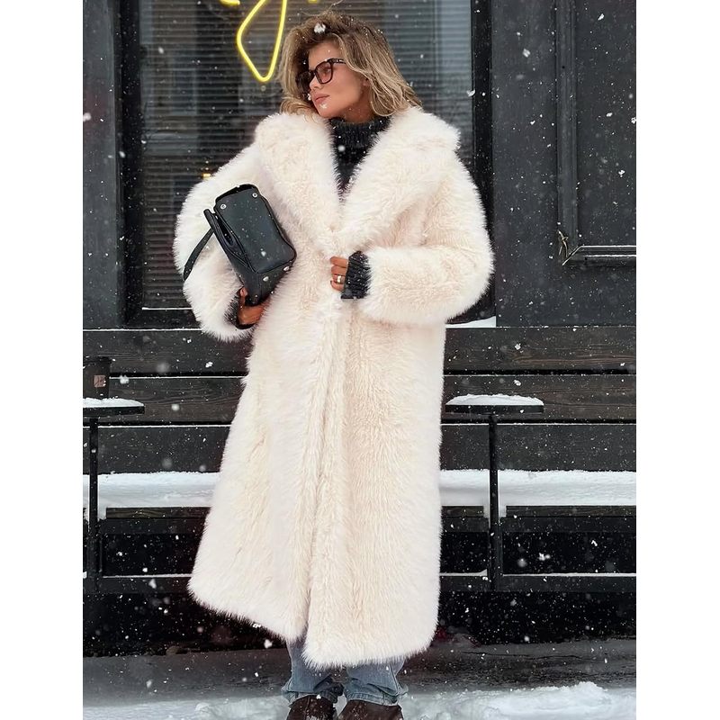 Women's Long Faux Fur Coats Winter Fluffy Open Front Luxury