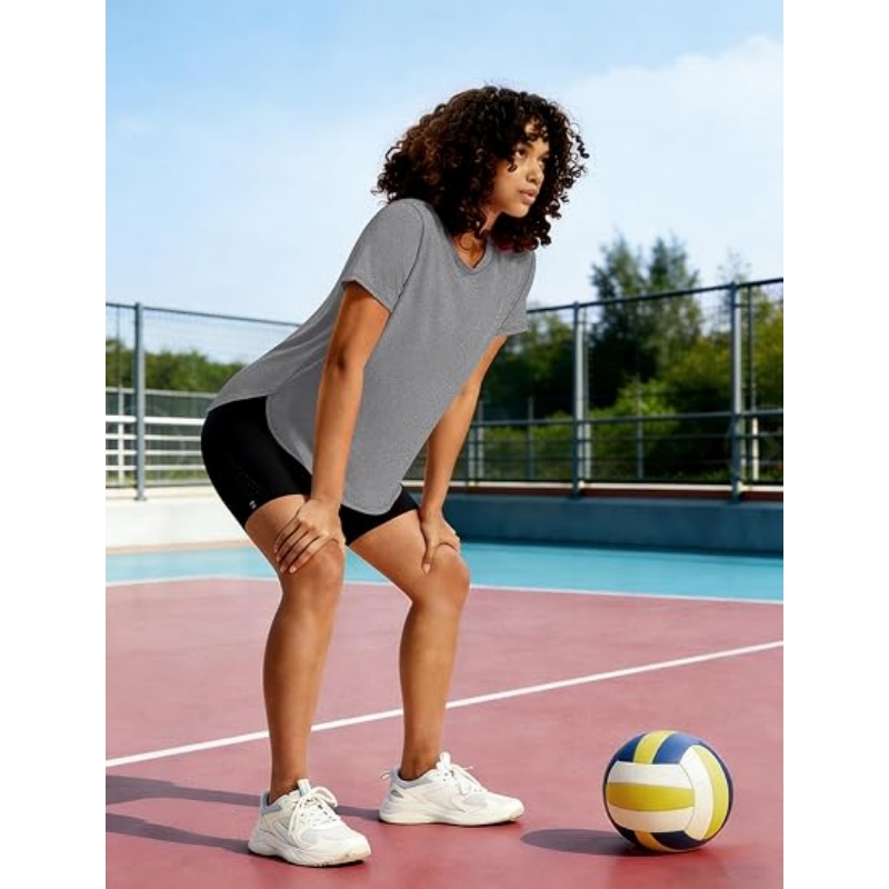 Women's Crew Neck Loose Fit Workout Tops, UPF 50+ Quick Dry Short Sleeve Activewear Shirts for Yoga Pilates Gym Running Outdoor Sports