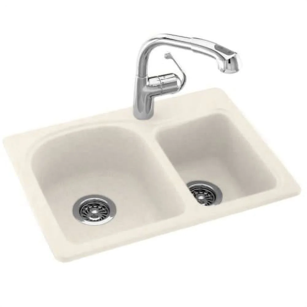 Dual Mount Composite 25x18x7.5 1-Hole Double Bowl Kitchen Sink in White