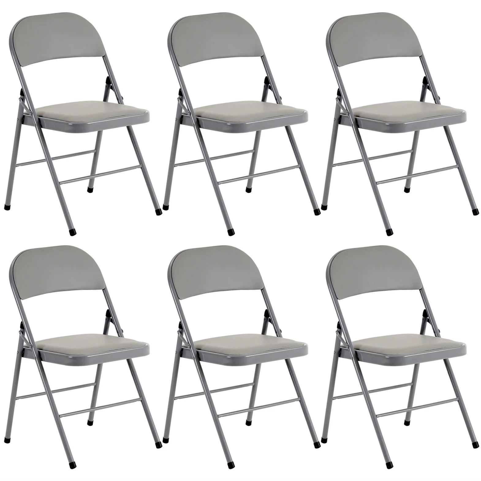 6 Pack Gray Folding Chairs with Padded Seats, Portable Stackable Foldable Chairs for Indoor & Outdoor, Commercial Seat with Metal Frame for Events Office Wedding Party, 330lbs Capacity