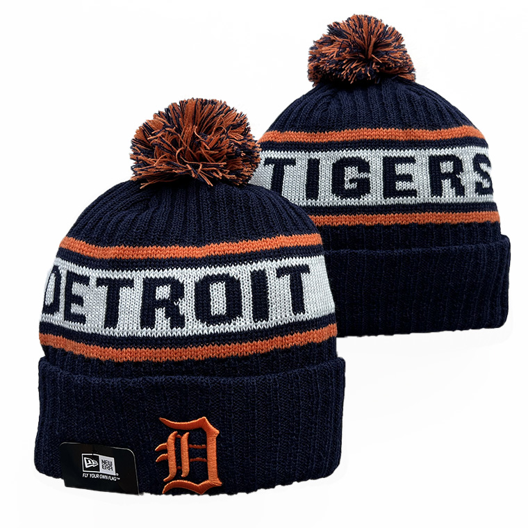 Detroit Tigers Fanatics League Logo Cuffed Knit Hat with Pom