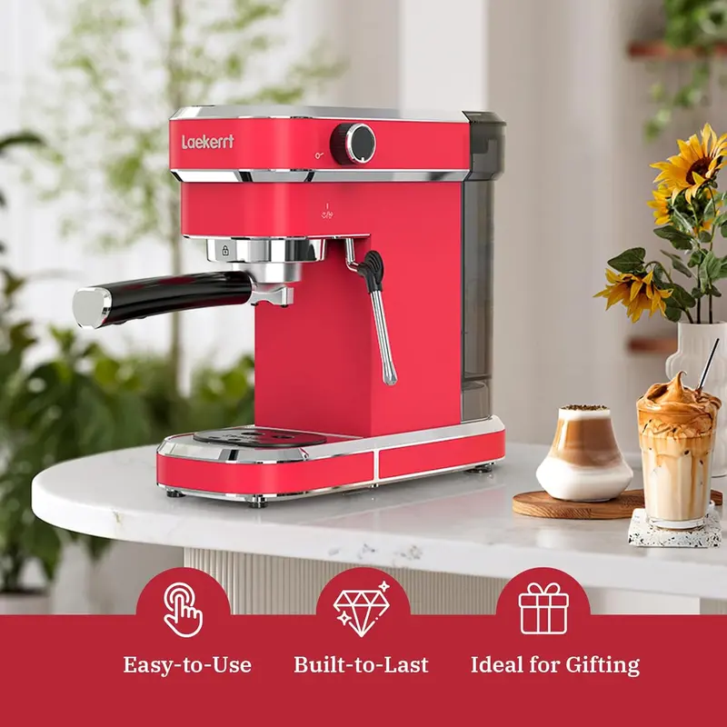 20-Bar Pink Espresso Machine – Professional Cappuccino & Latte Maker with Steam Wand. Ideal Gift for Coffee Enthusiasts