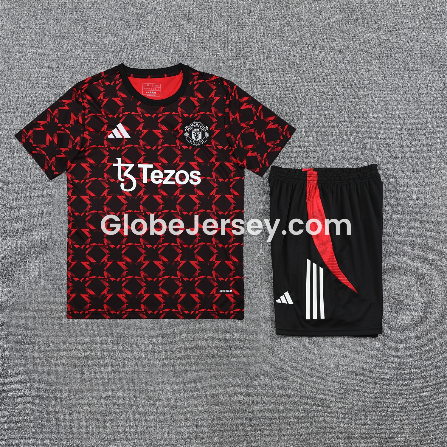 Manchester United 25-26 Pre-Match Short-Sleeve Training Set - Red Top & Black Shorts